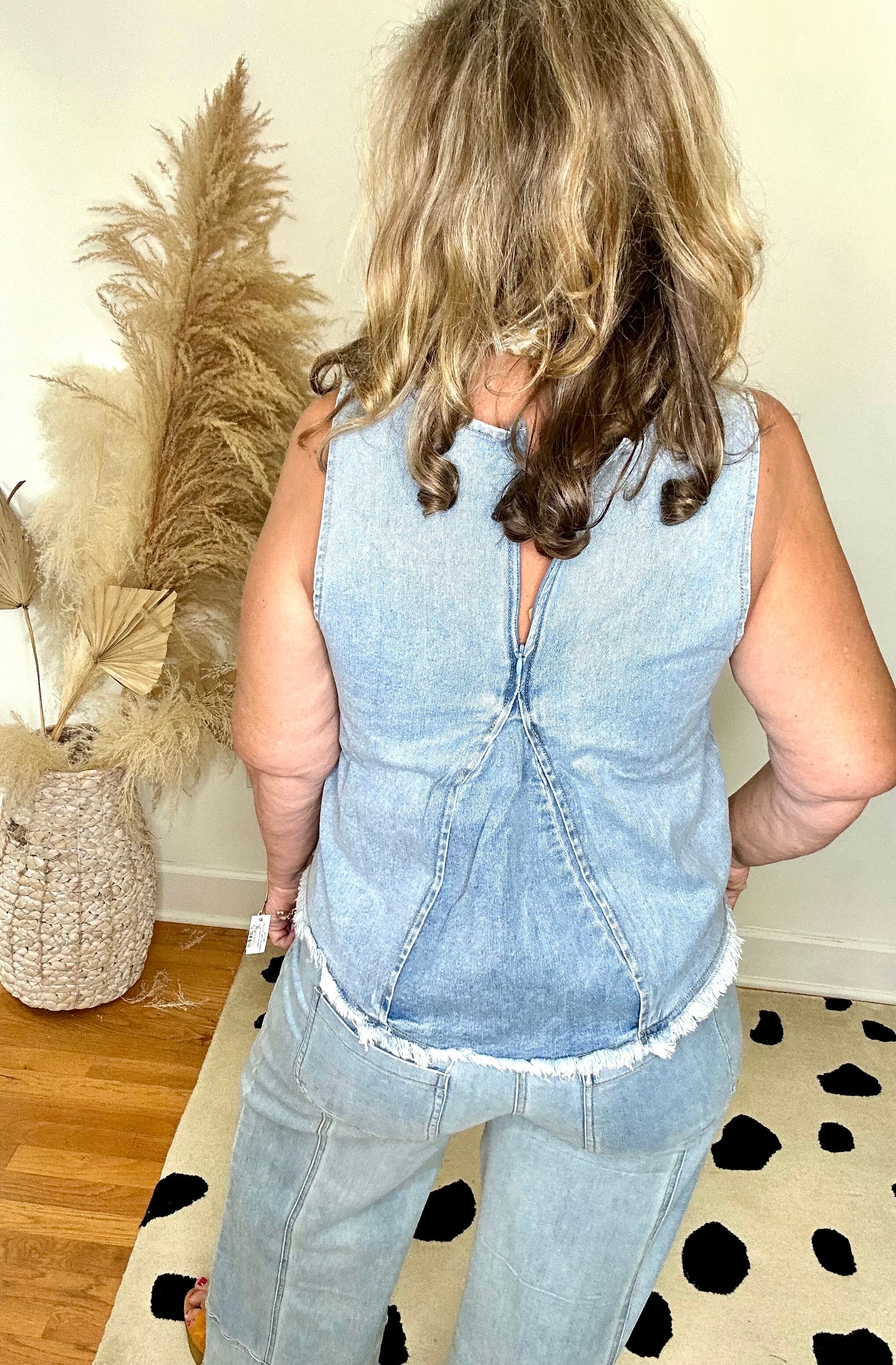 DENIM FLARE PEPLUM TOP