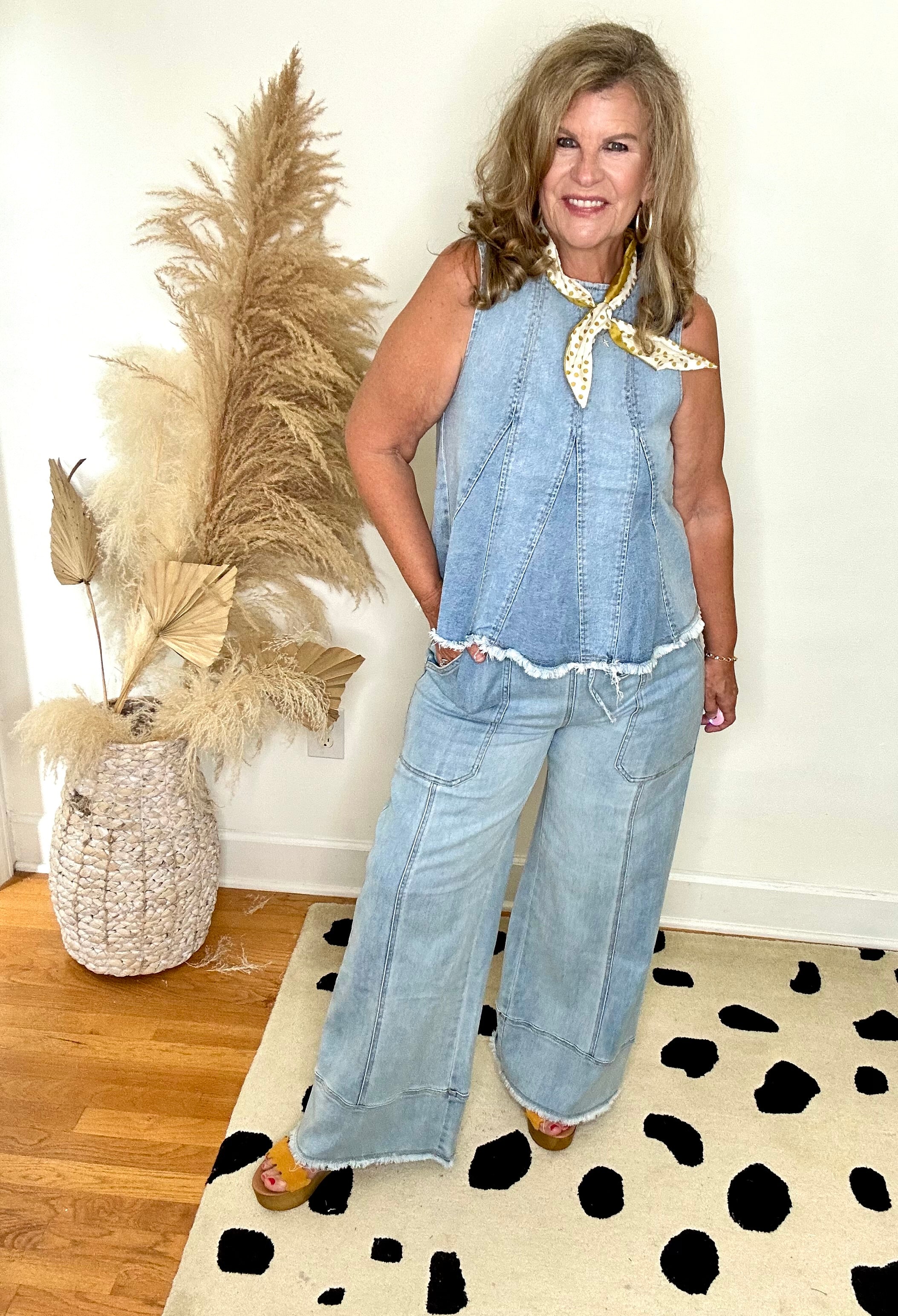 DENIM FLARE PEPLUM TOP