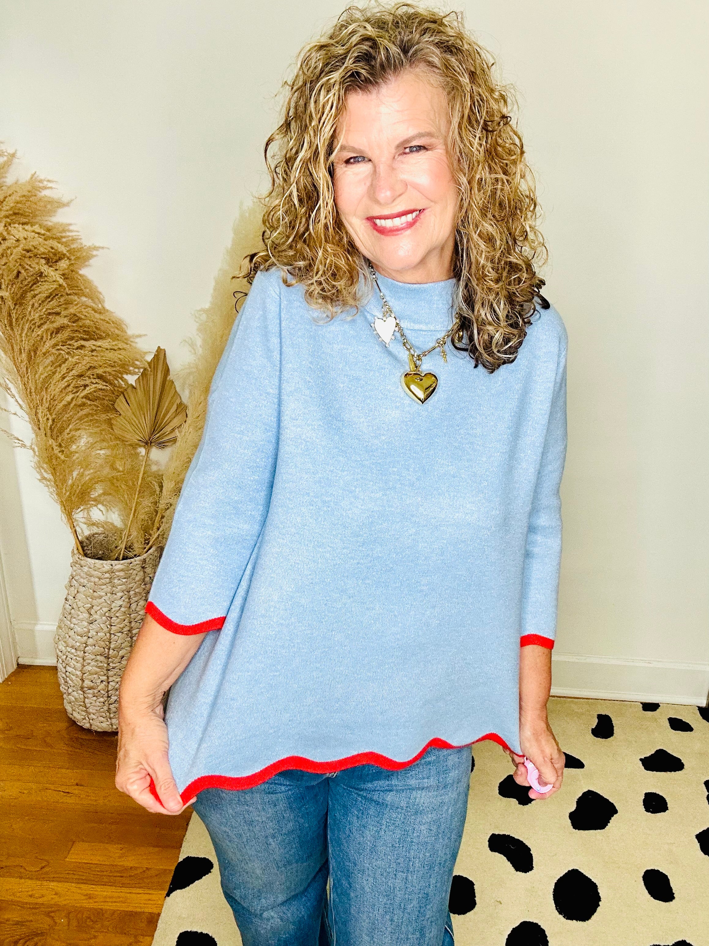 SCALLOPED CONTRAST MARGARET SWEATER