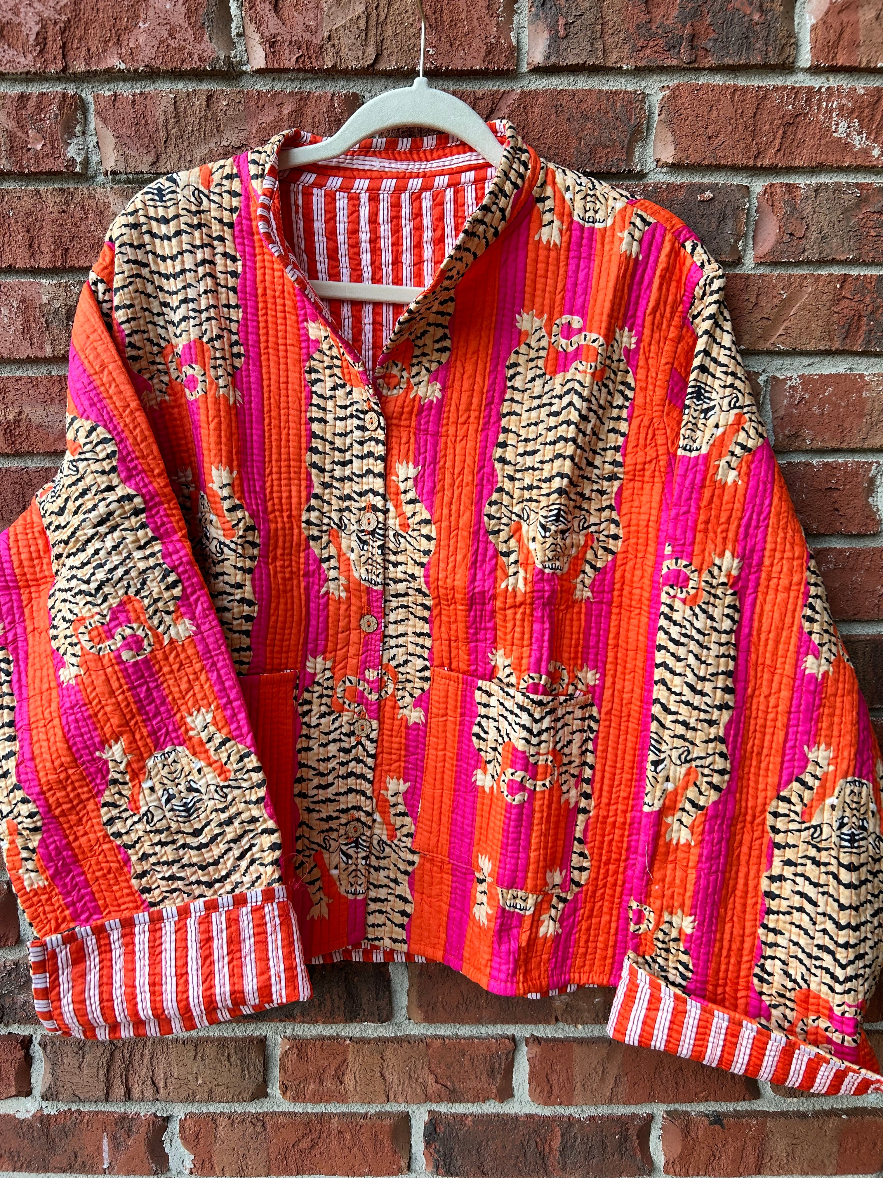 PINK AND ORANGE QUILTED TIGER JACKET