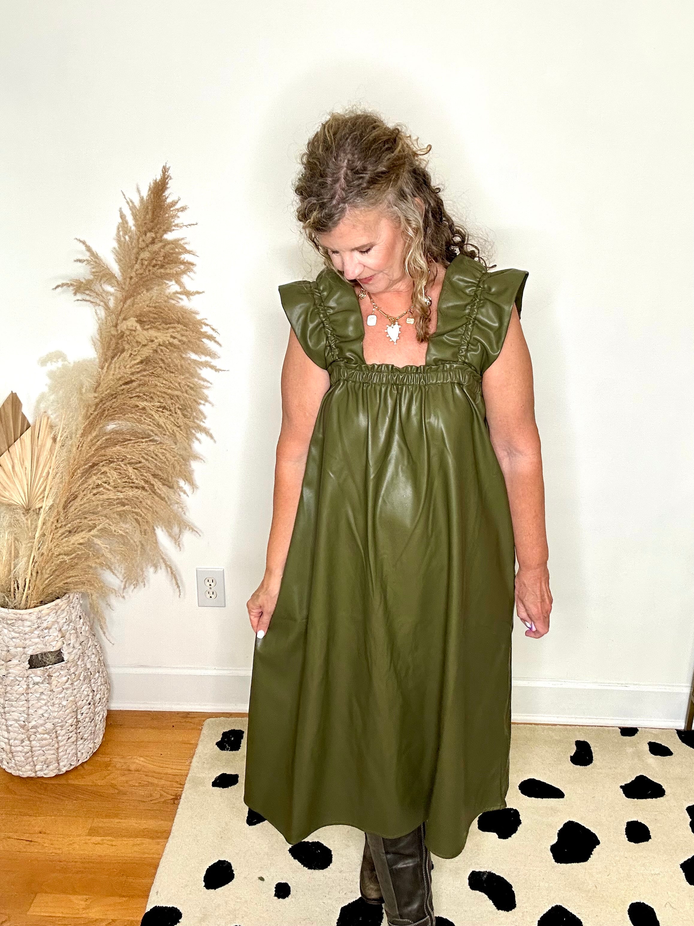 FAUX LEATHER MIDI DRESS