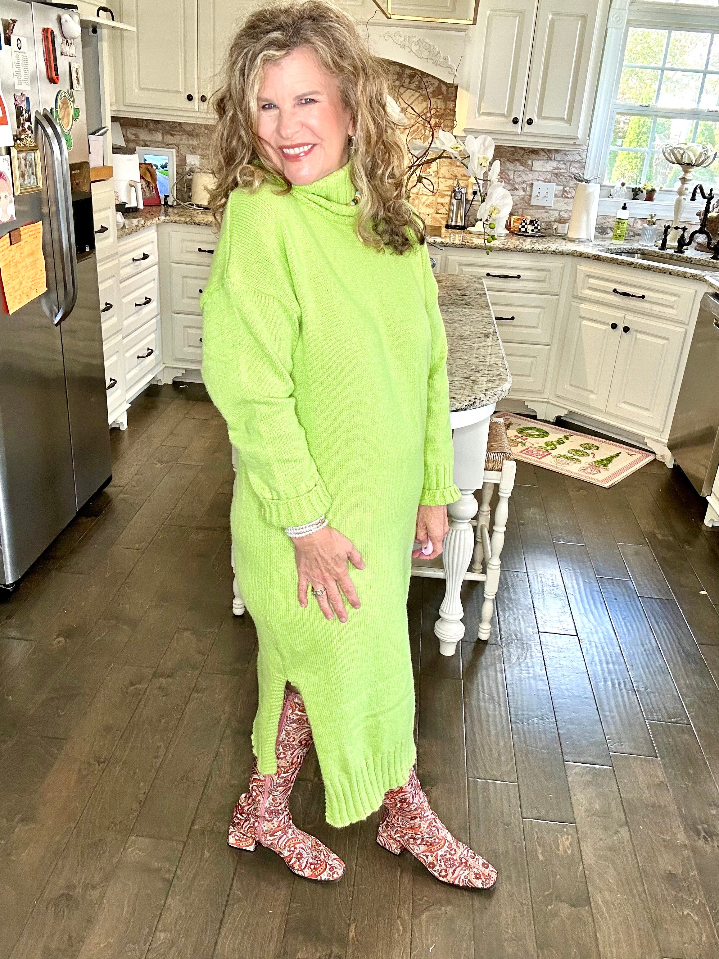 OH SO COZY LIME SWEATER DRESS