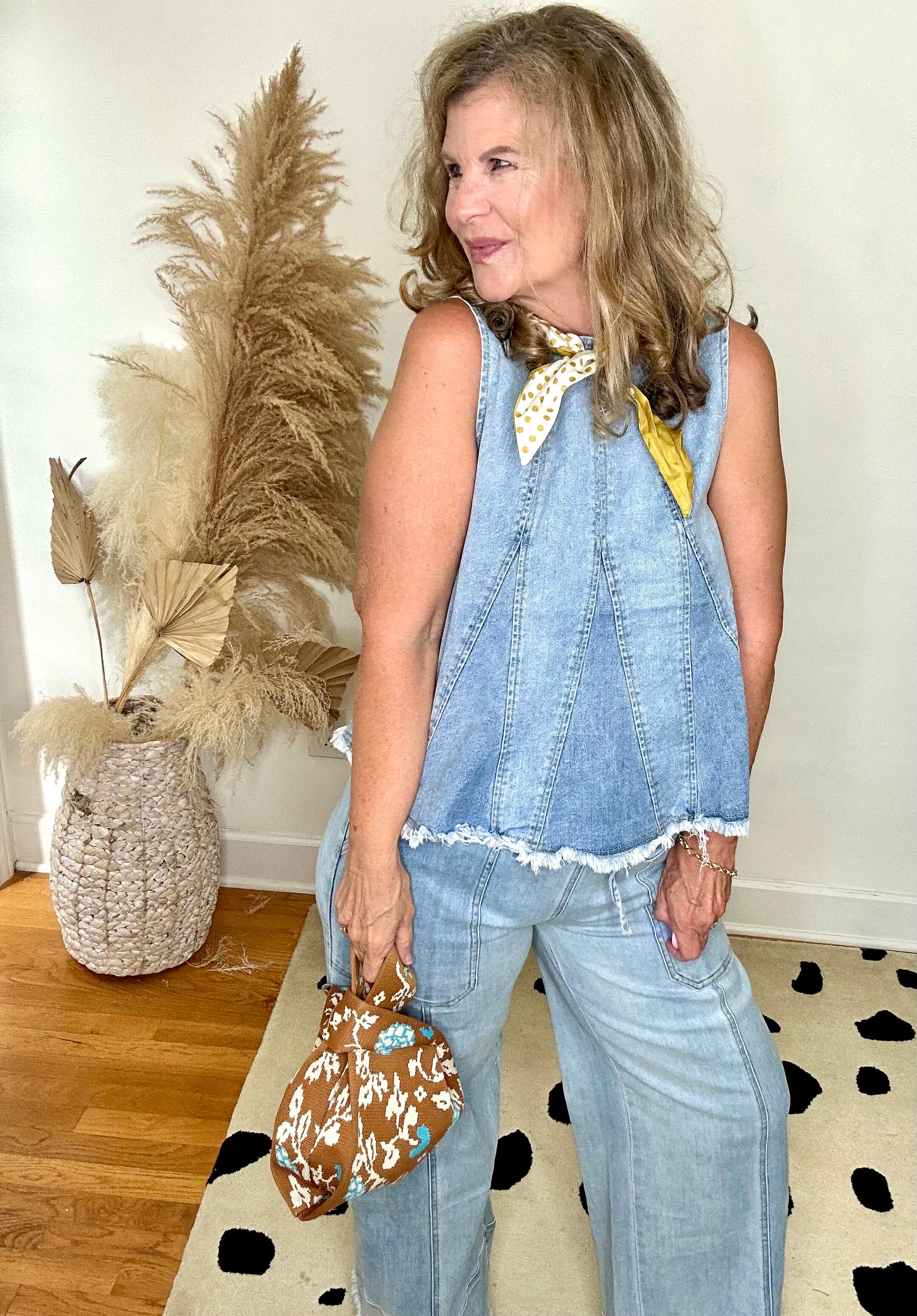 DENIM FLARE PEPLUM TOP