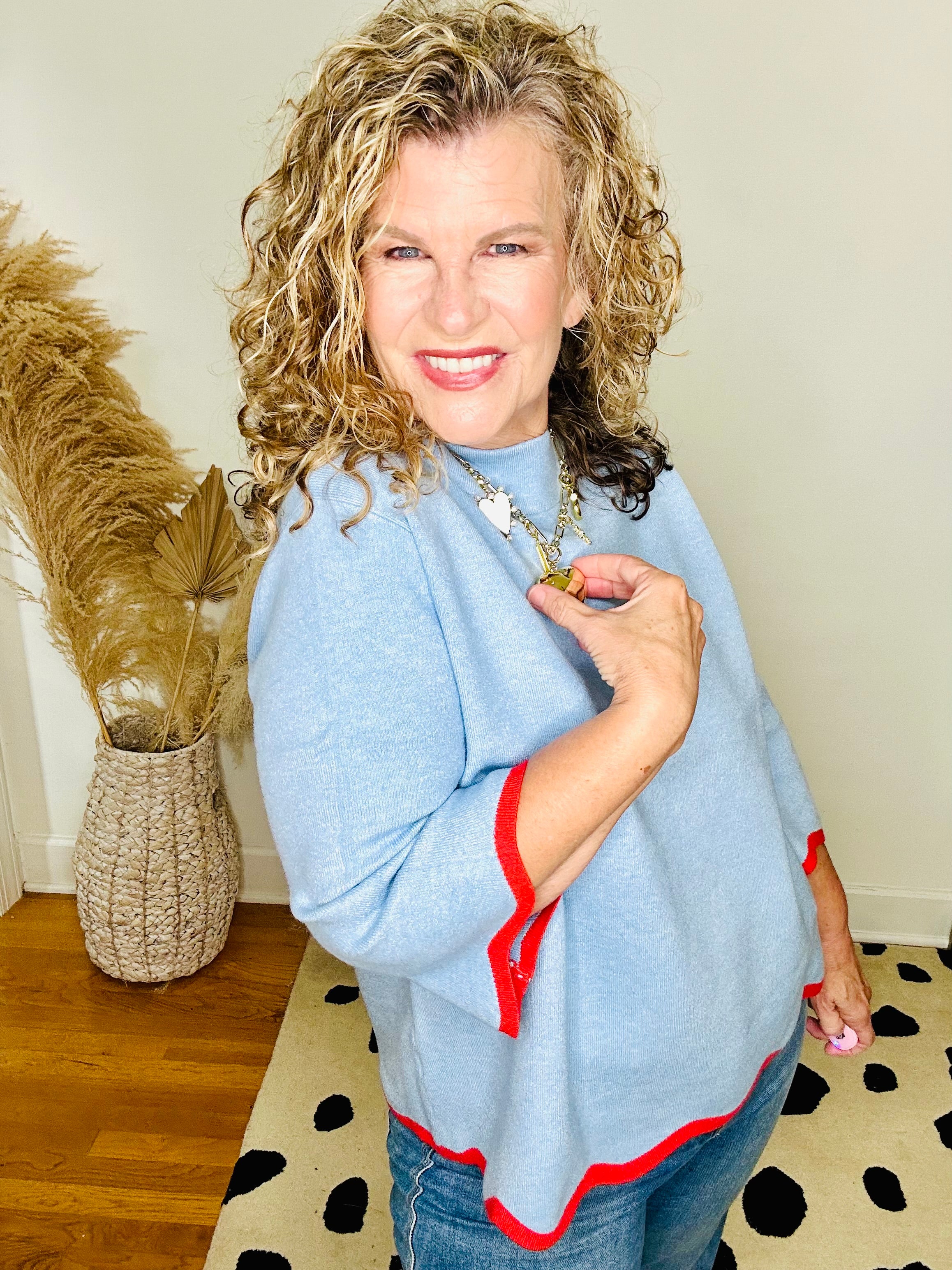 SCALLOPED CONTRAST MARGARET SWEATER