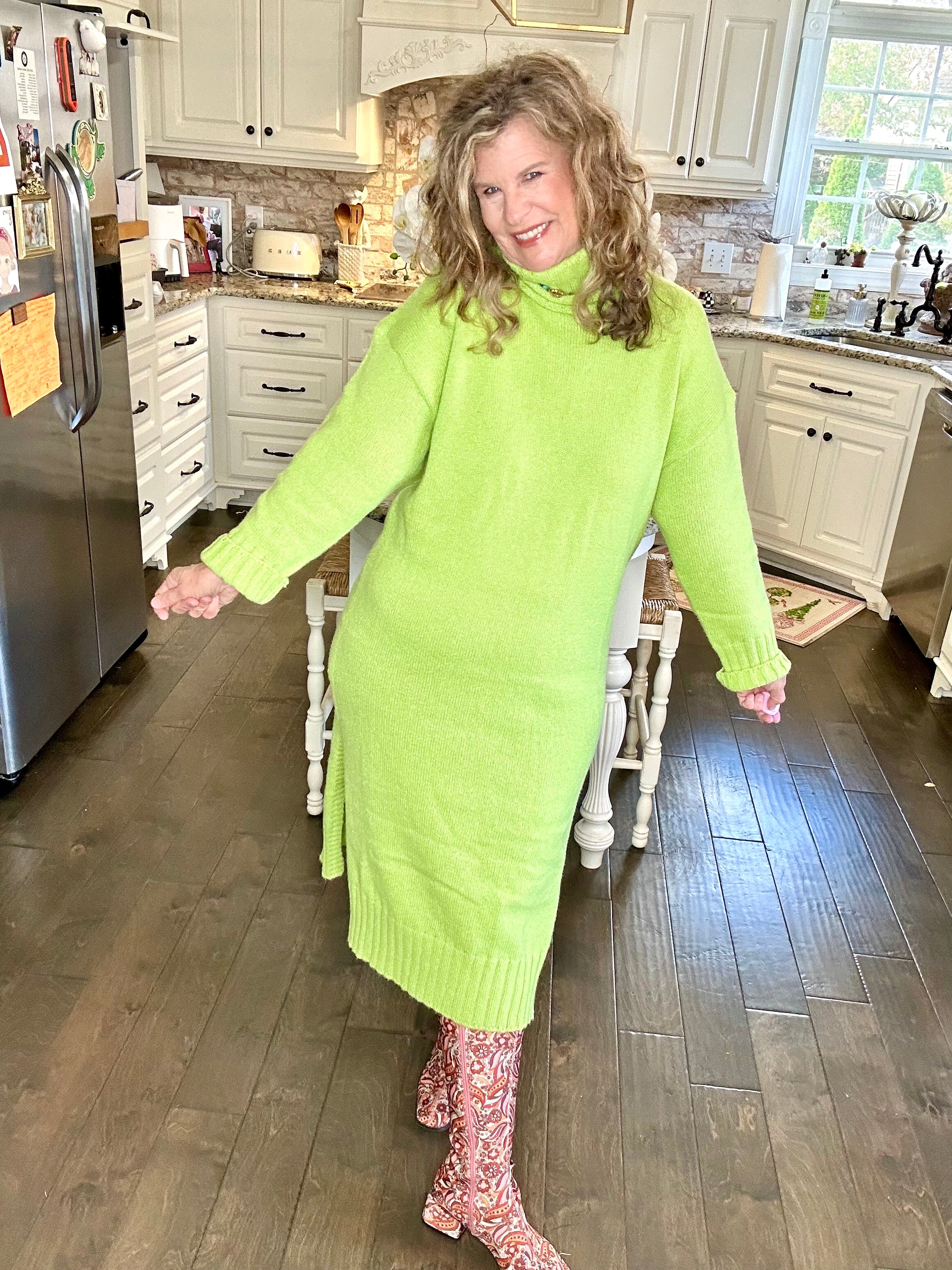 OH SO COZY LIME SWEATER DRESS