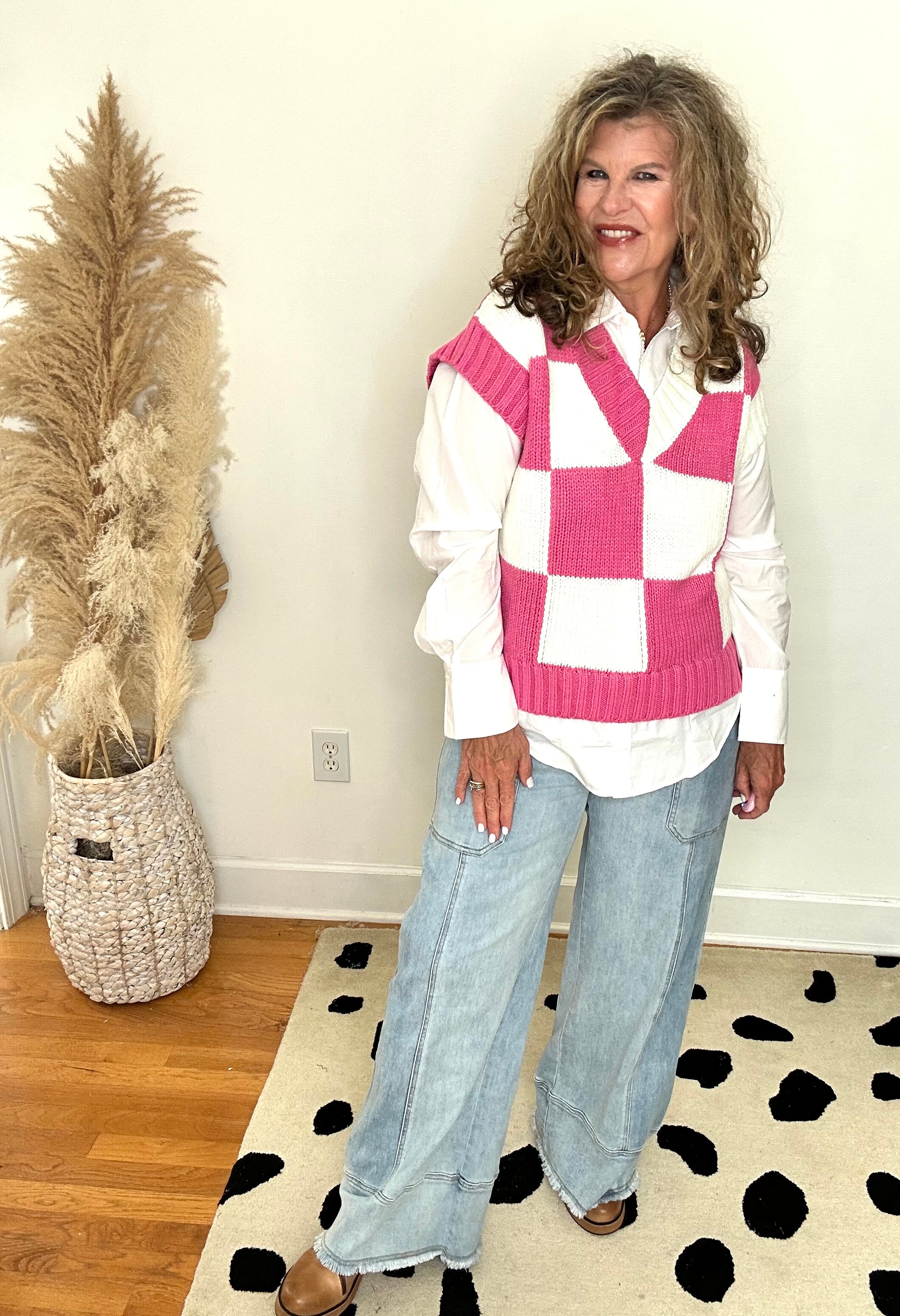 CHECKERED PINK SWEATER VEST