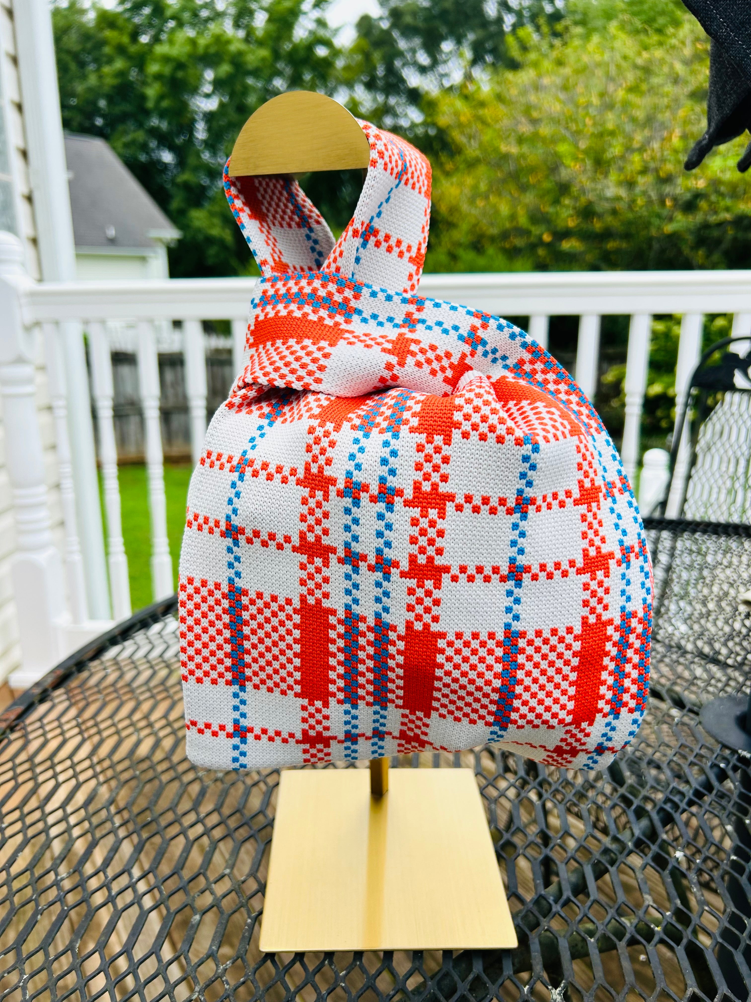 ORANGE AND BLUE COLORFUL PLAID HANDBAG