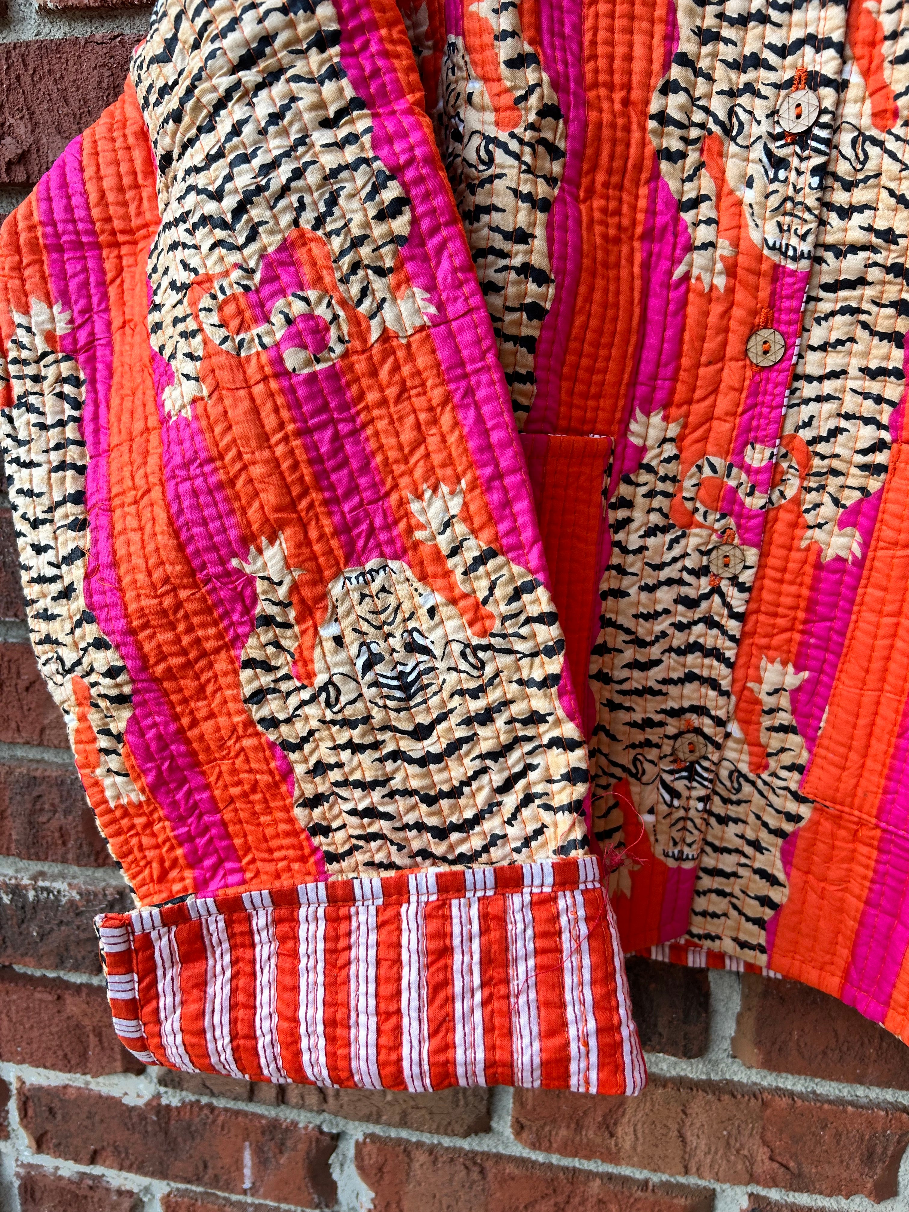 PINK AND ORANGE QUILTED TIGER JACKET