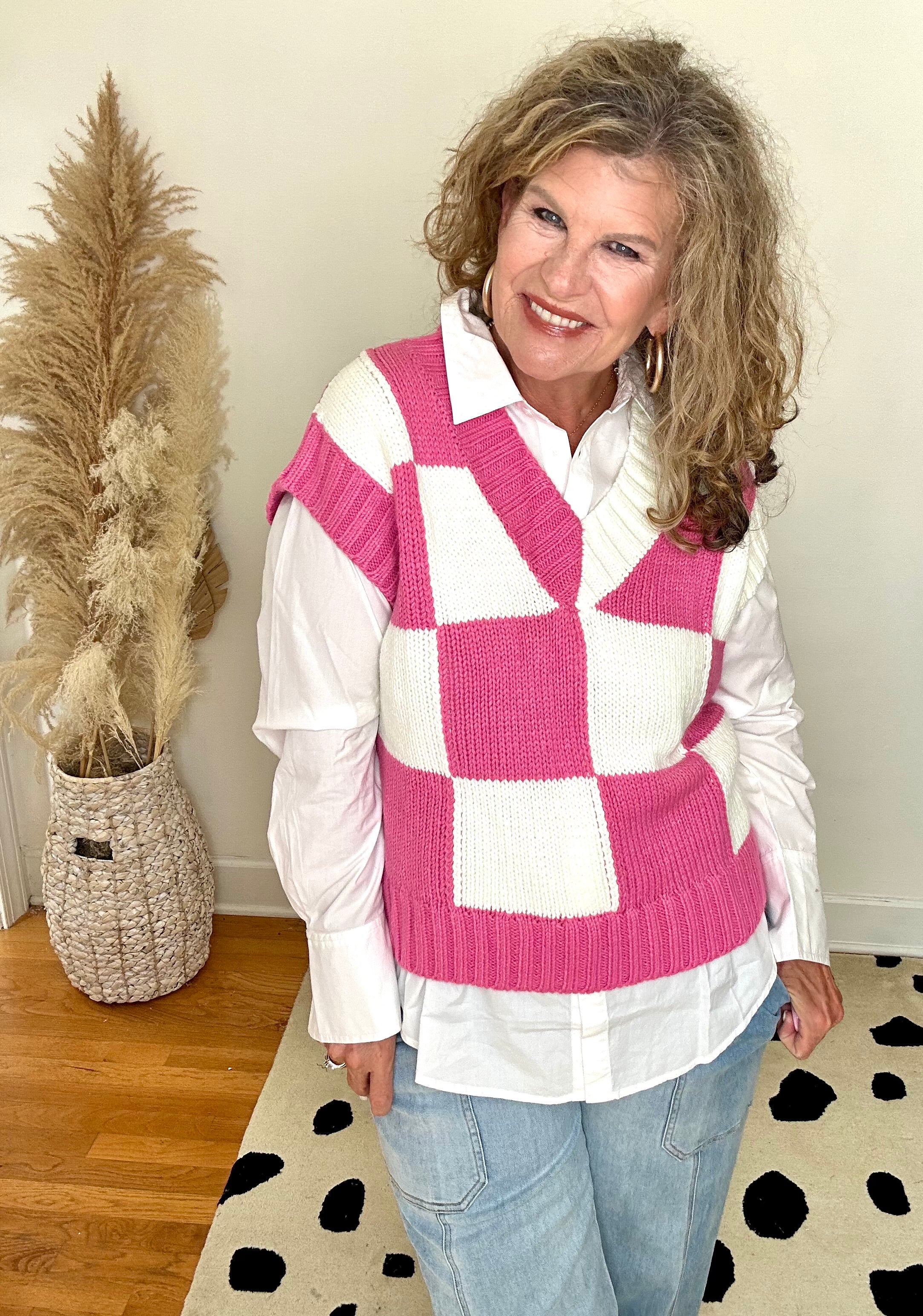 CHECKERED PINK SWEATER VEST