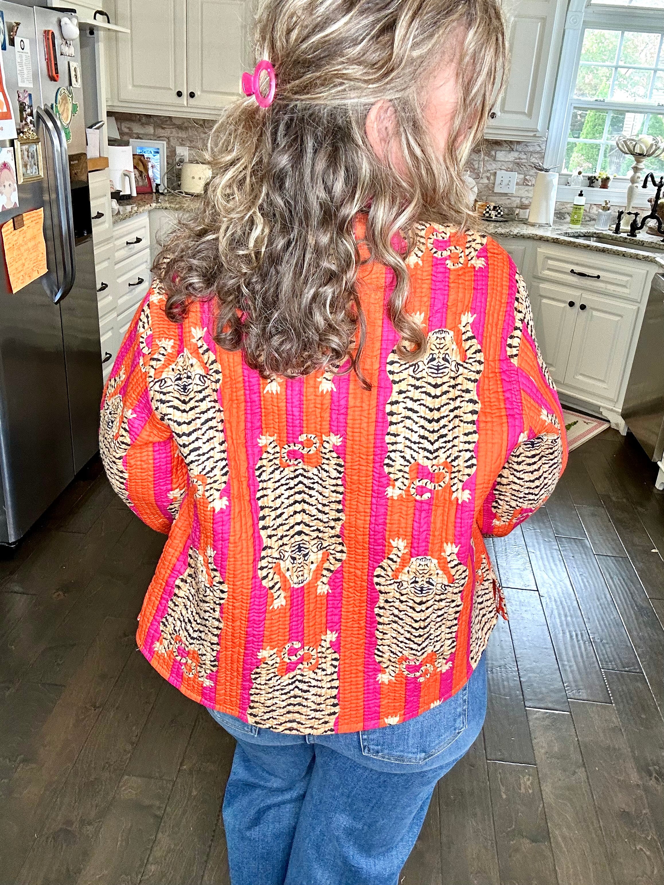 PINK AND ORANGE QUILTED TIGER JACKET