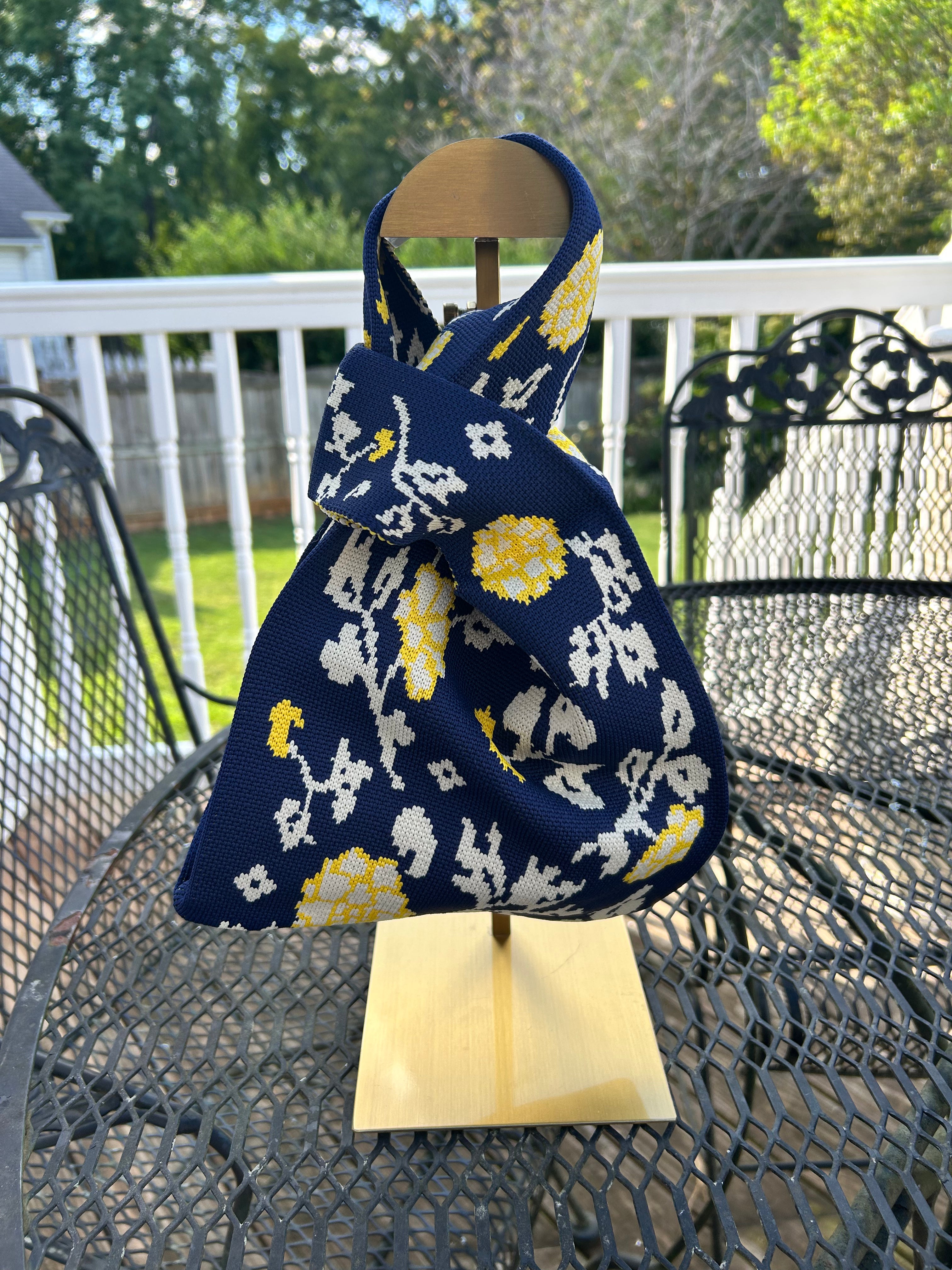 NAVY AND YELLOW FLORAL HANDBAG