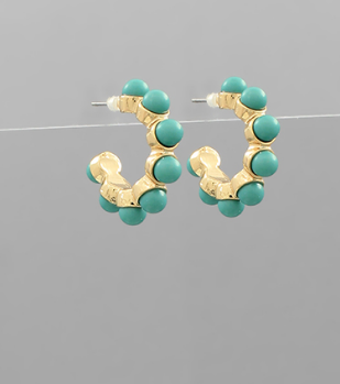 TURQUOISE BEADED HOOPS