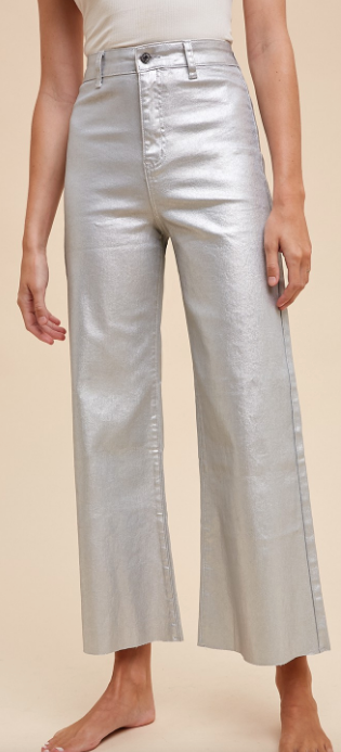 METALLIC SILVER STRETCH DENIM