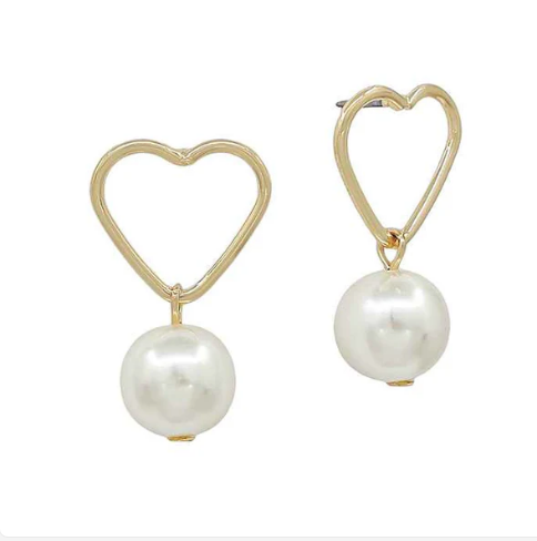 OPEN HEART AND PEARL DROP EARRING