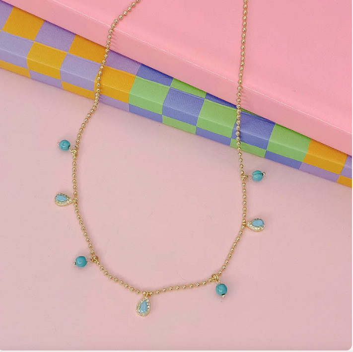 TURQUOISE TEARDROP GOLD NECKLACE