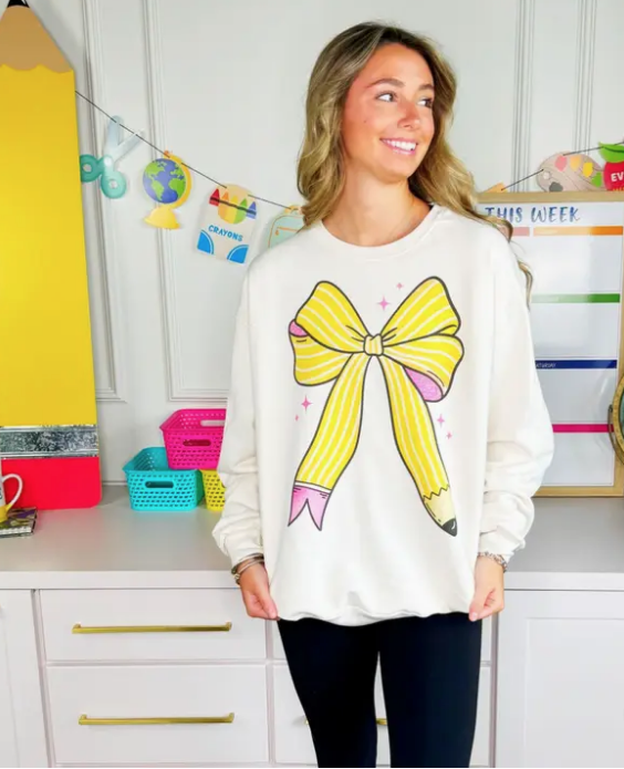 "PENCIL ME IN" BOW SWEATSHIRT