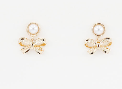 PEARL STUD WITH GOLD BOW EARRING