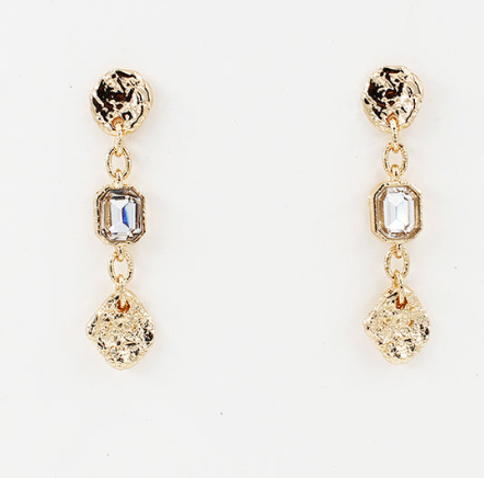 HAMMERED GOLD AND CRYSTAL DROP EARRING