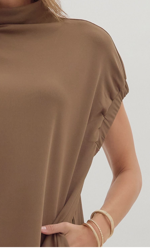 MOCHA MOCK NECK MIDI DRESS