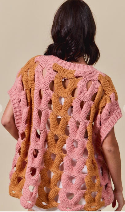 AUTUMN STROLL OPEN KNIT SWEATER VEST