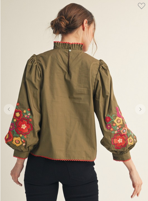 LACE TRIM EDGE EMBROIDERED TOP