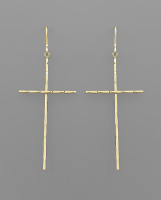 TEXTURED THIN CROSS EARRING