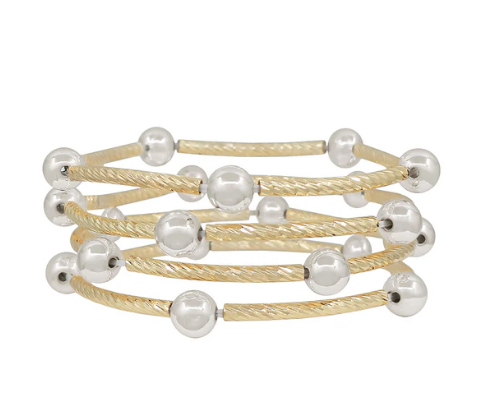 GOLD AND SILVER PIPING STRETCH BRACELET