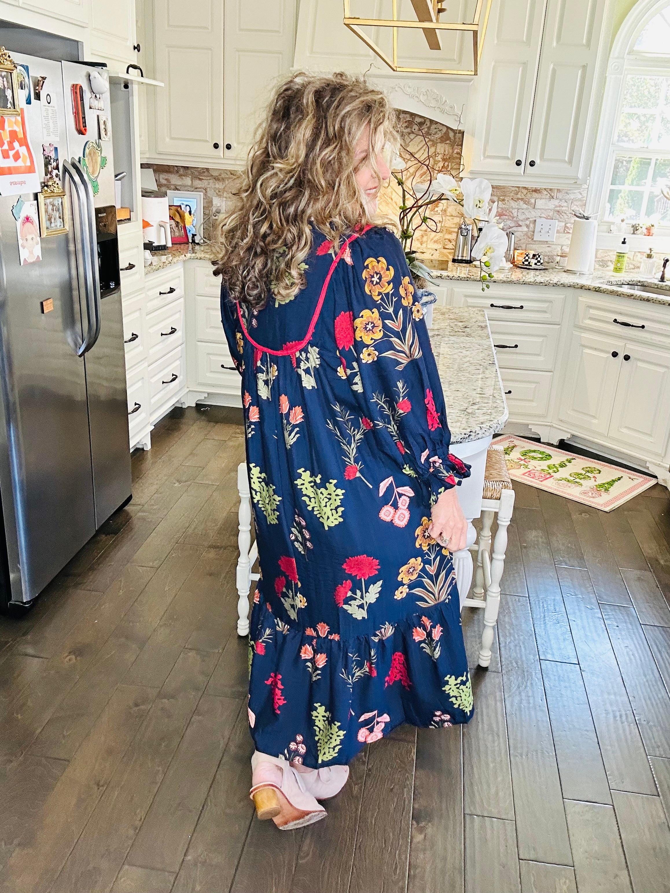 MIDNIGHT MIX MIDI FLORAL DRESS