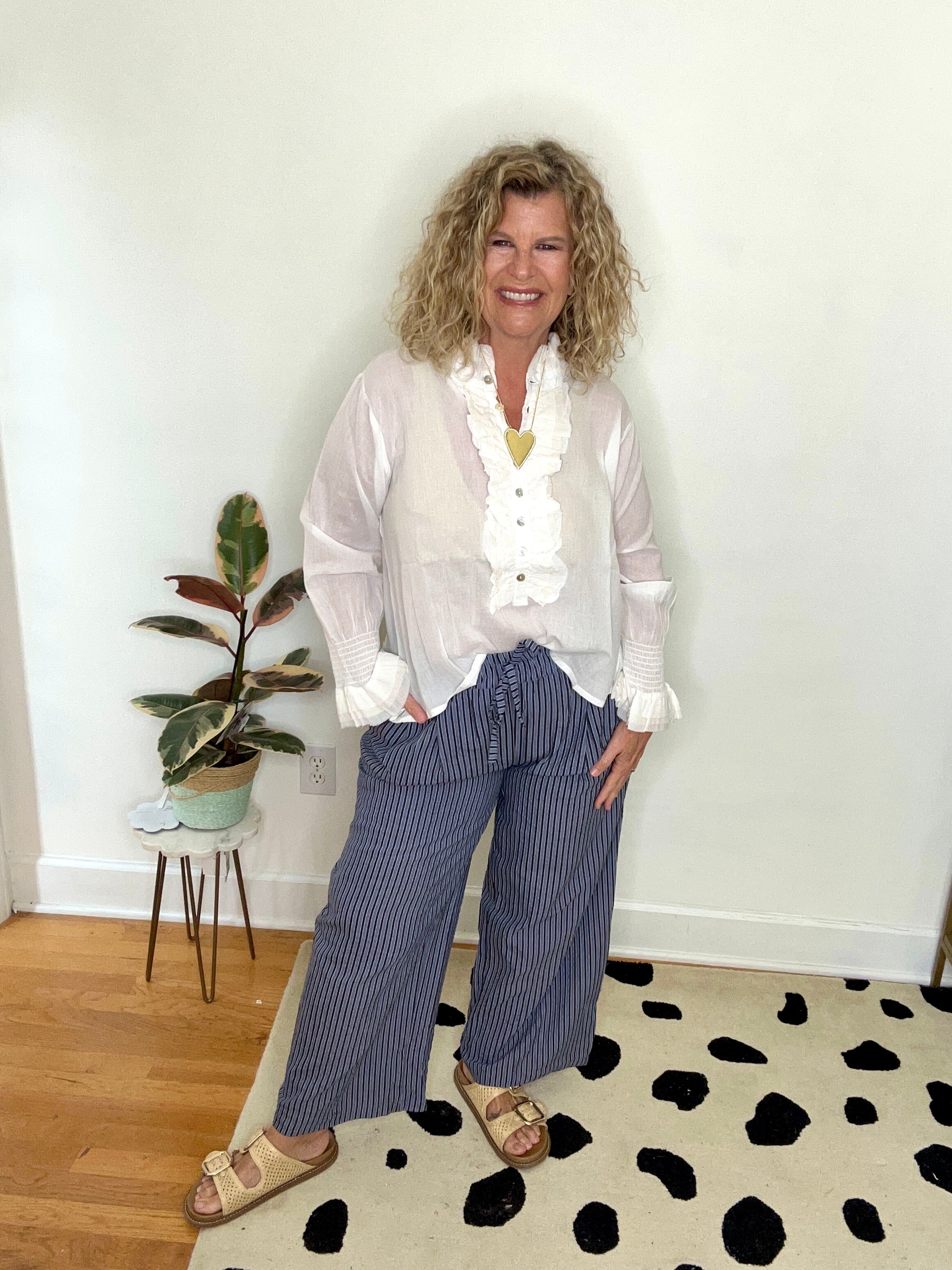 NAVY STRIPED WIDE LEG PANT