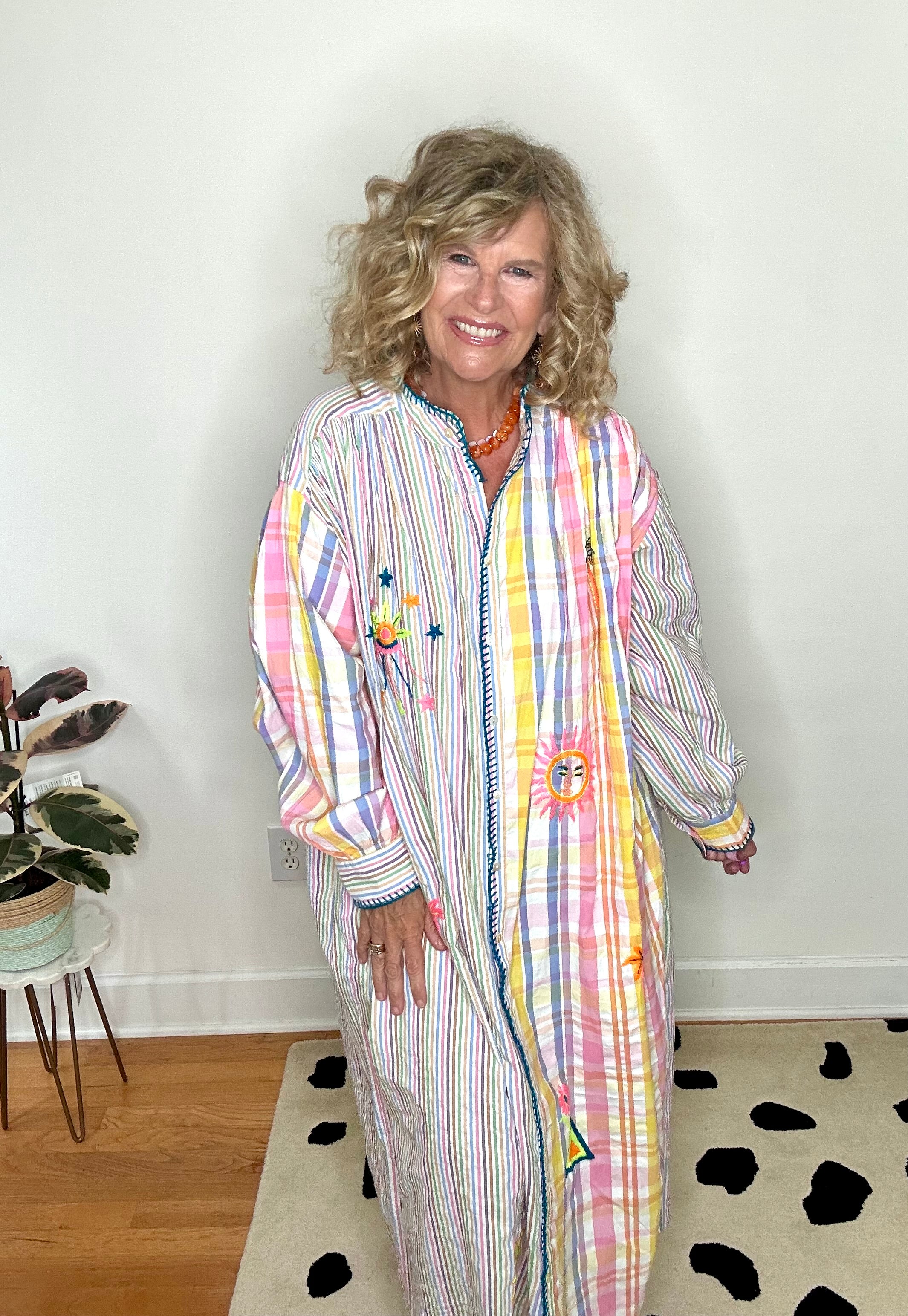 RAINBOW MULTI PRINT EMBROIDERED DRESS