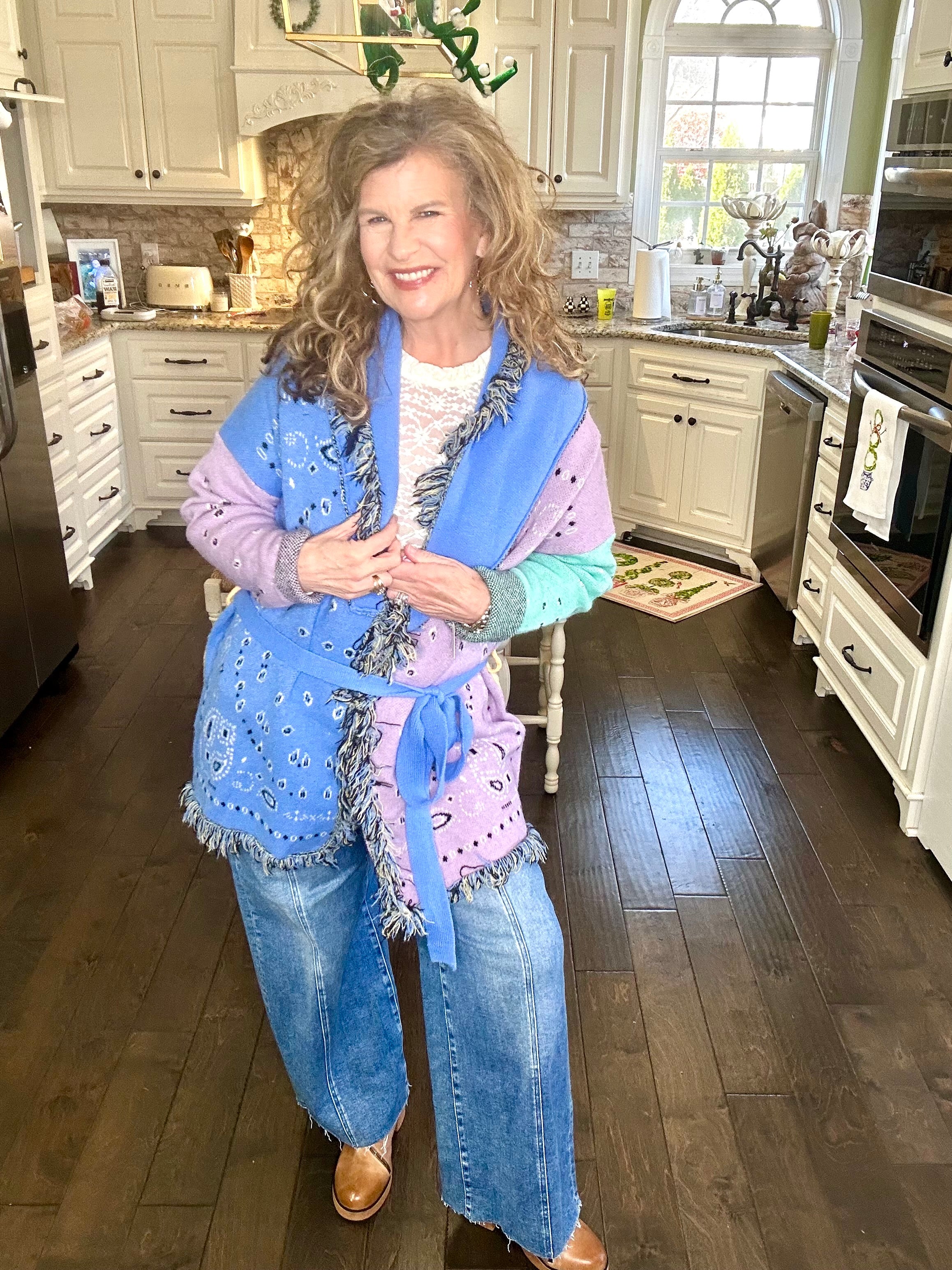 PAISLEY PRINT CONTRAST KNIT CARDIGAN