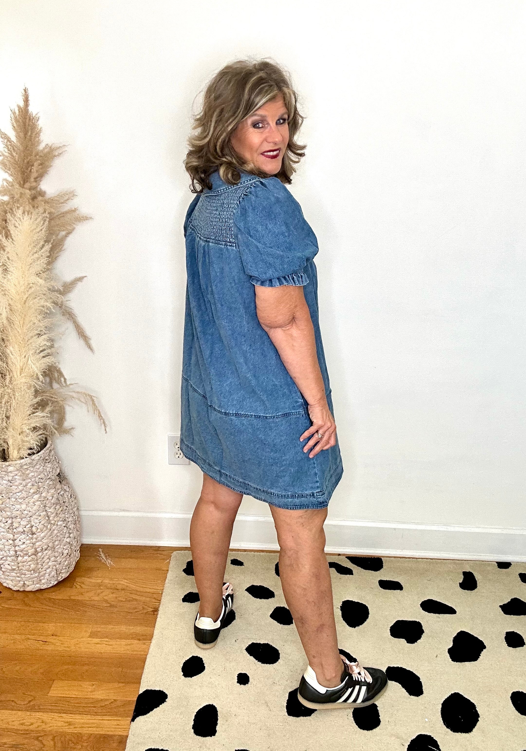 SMOCKED DENIM DRESS