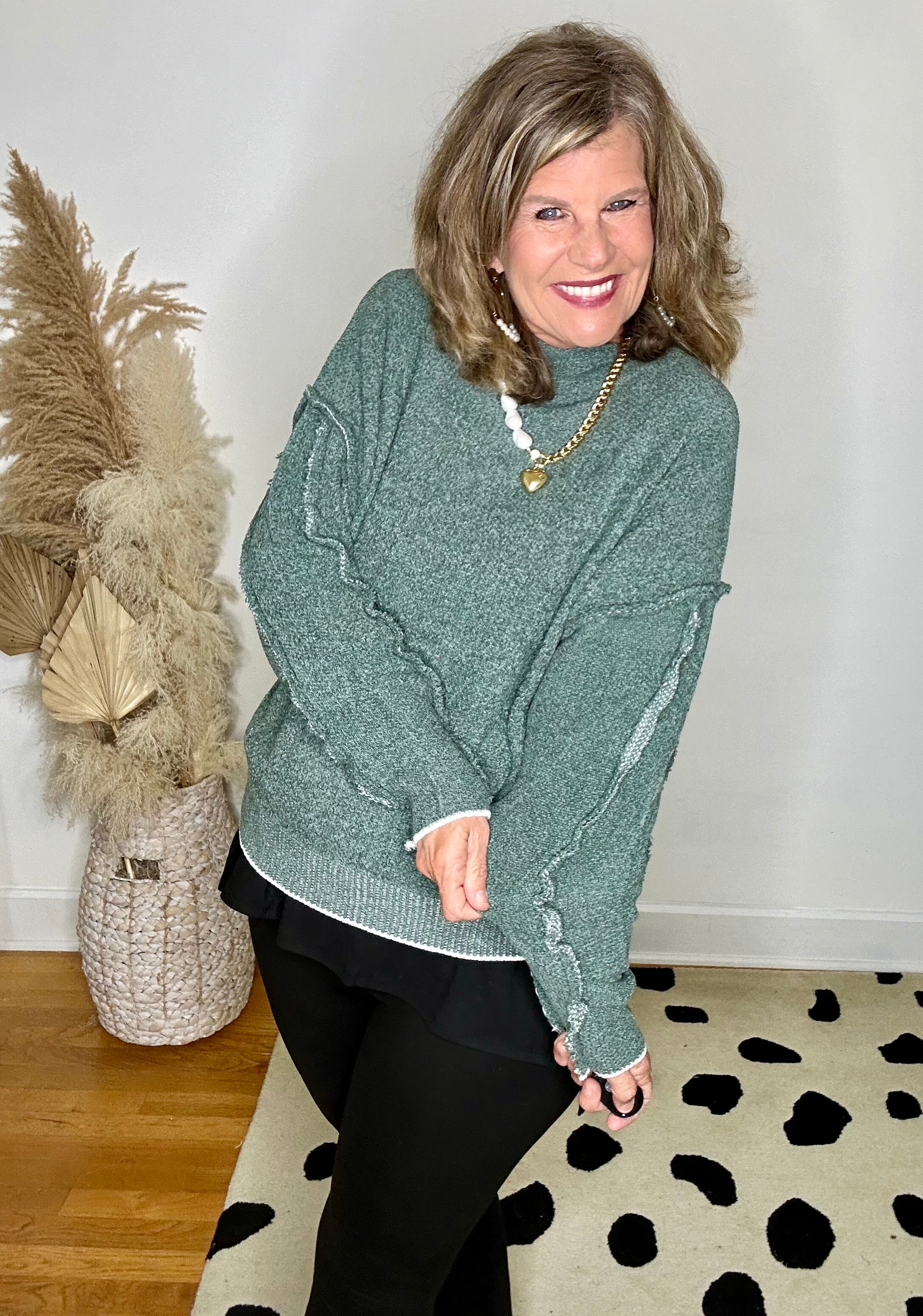 OVERSIZED MOCK NECK CHENILLE SWEATER