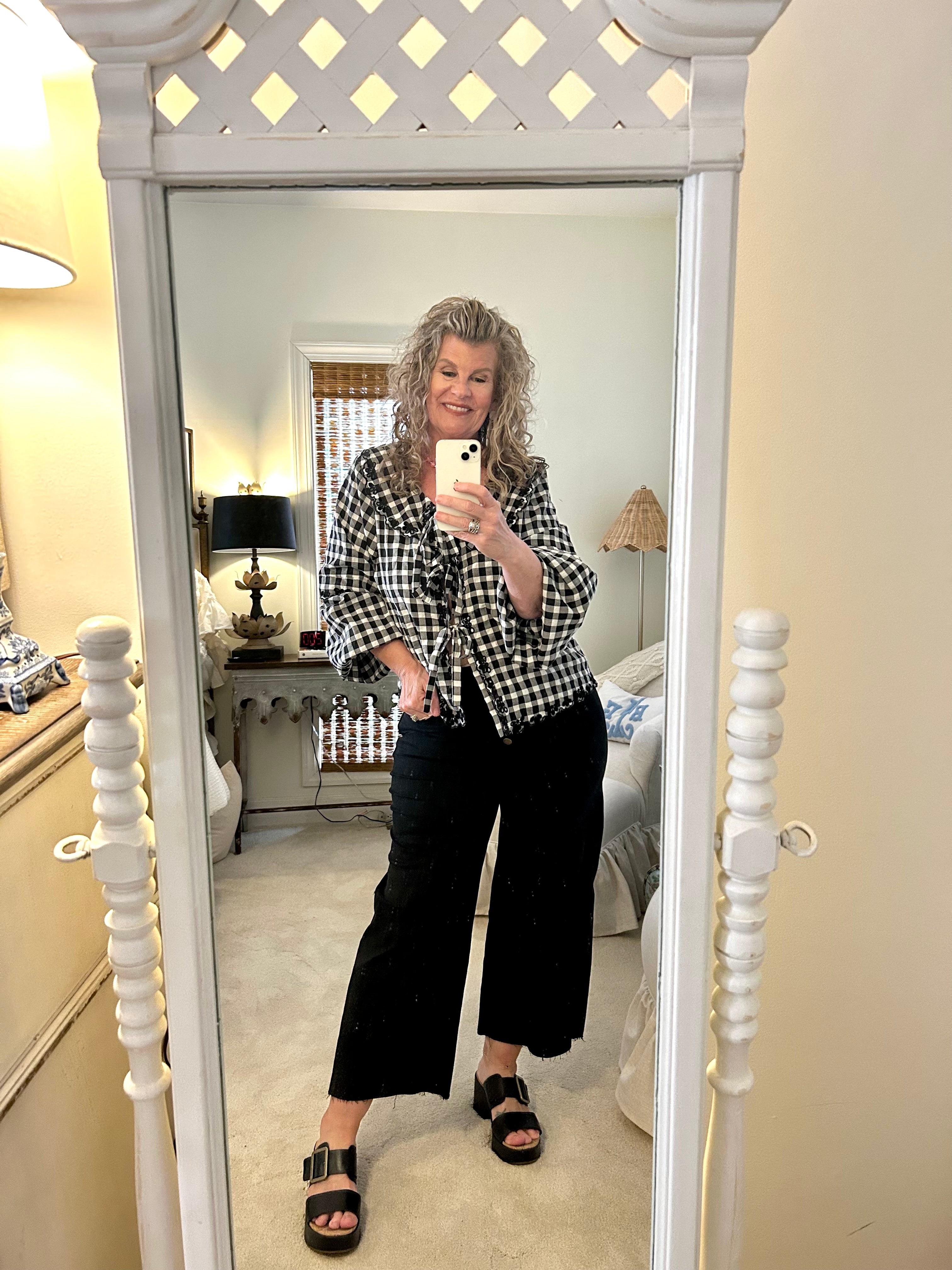 BUTTON FLY TWILL WIDE BOTTOM PANTS-BLACK