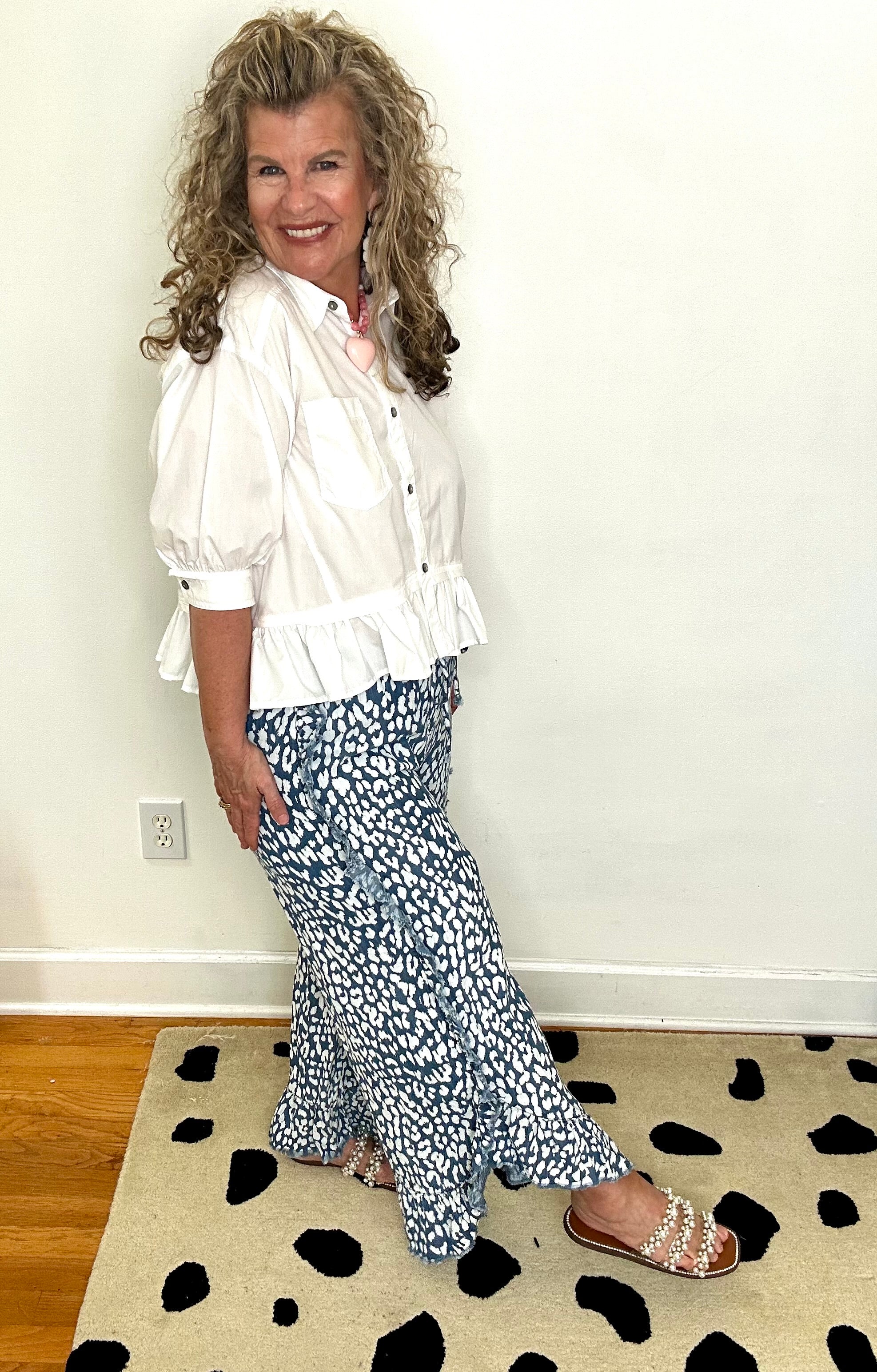 ANIMAL PRINT CHAMBRAY PANTS