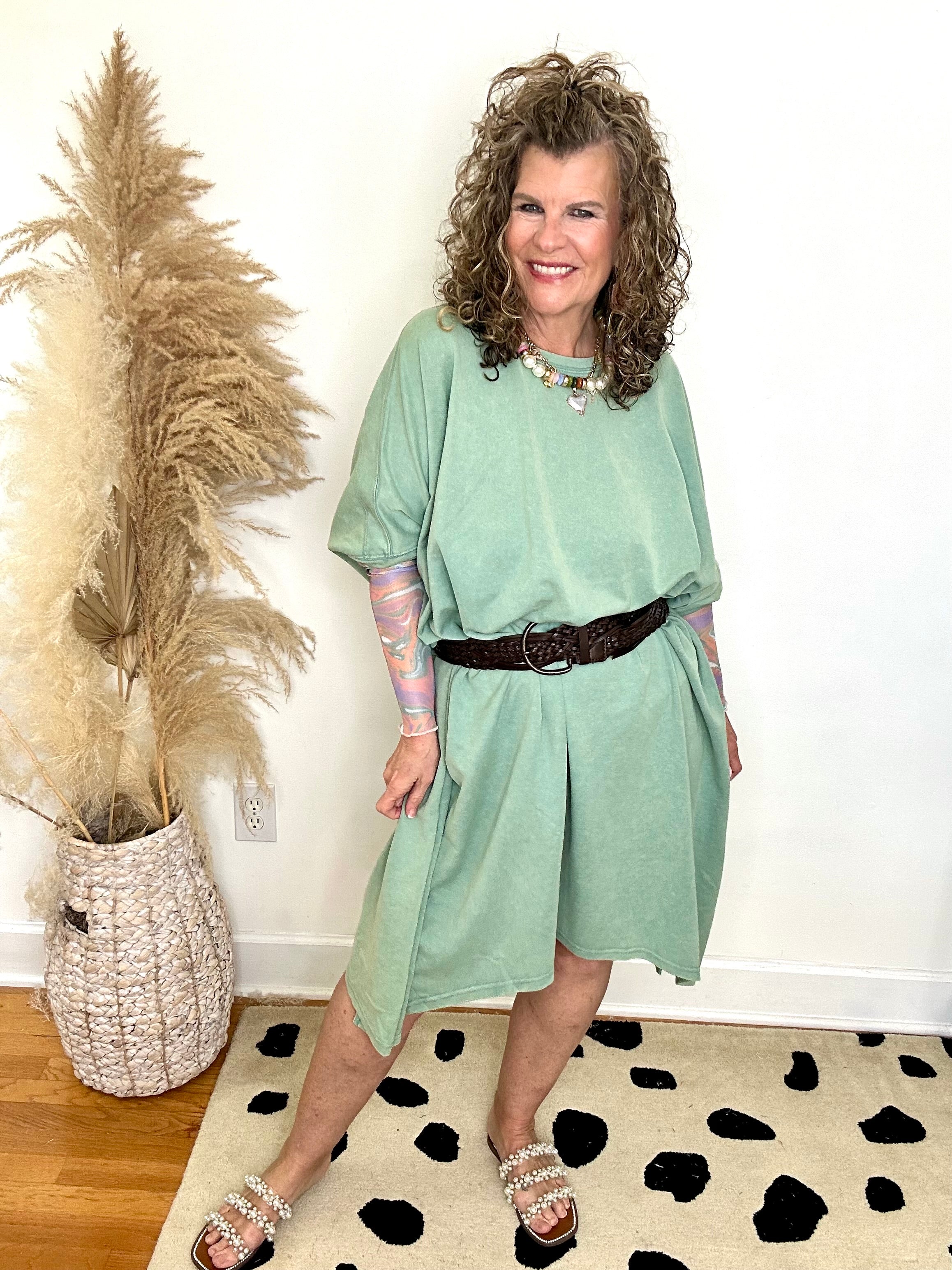 ASH MINT DOLMAN SLEEVE TUNIC DRESS