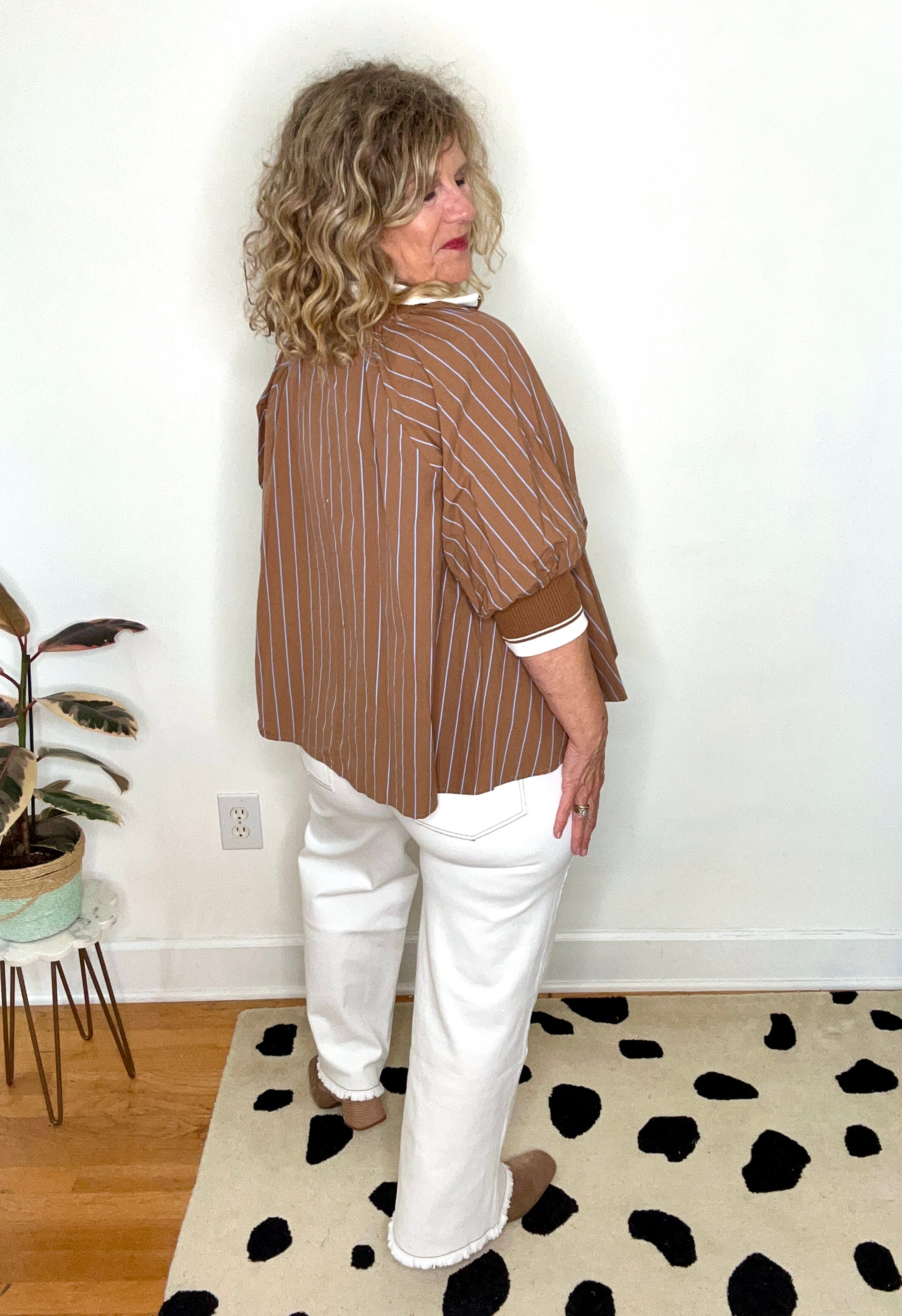 HALF ZIP STRIPED TOP