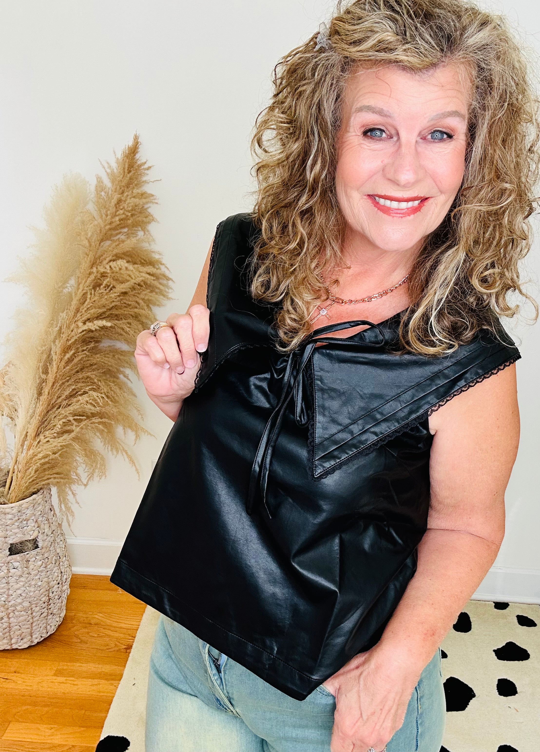 FAUX LEATHER SAILOR COLLAR TOP