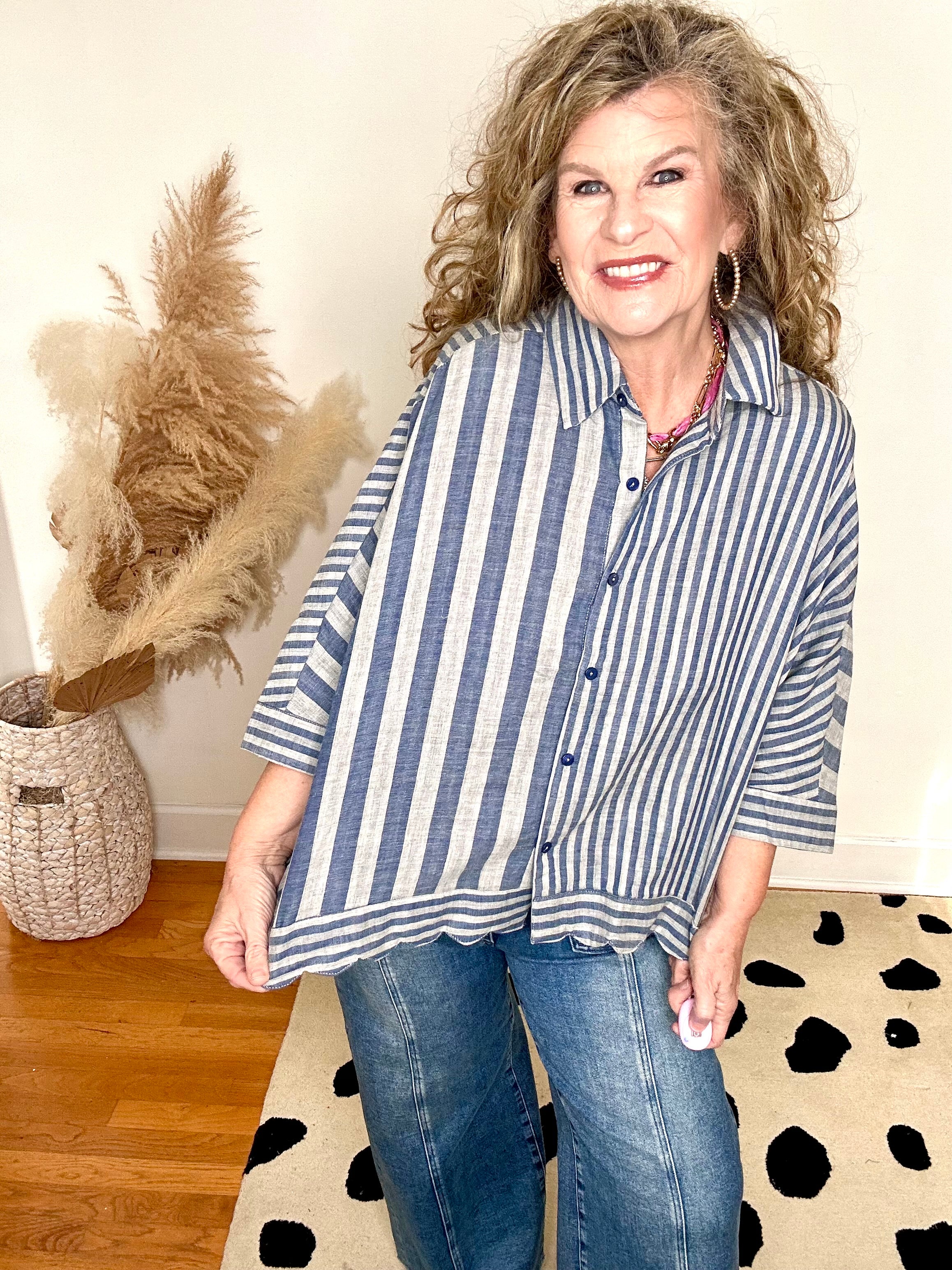 MIXED STRIPED BUTTON DOWN SHIRT