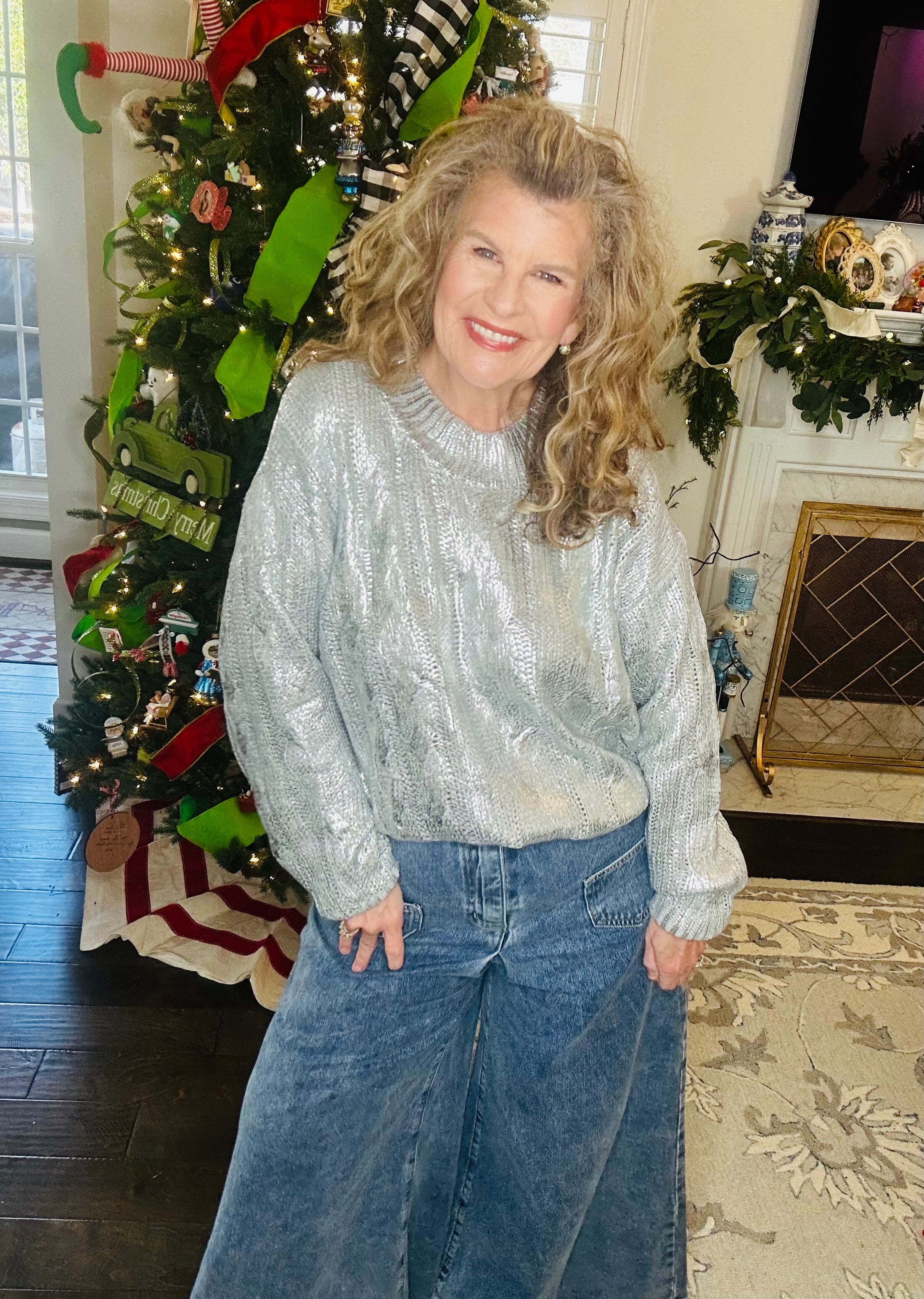 SILVER CABLE KNIT SWEATER