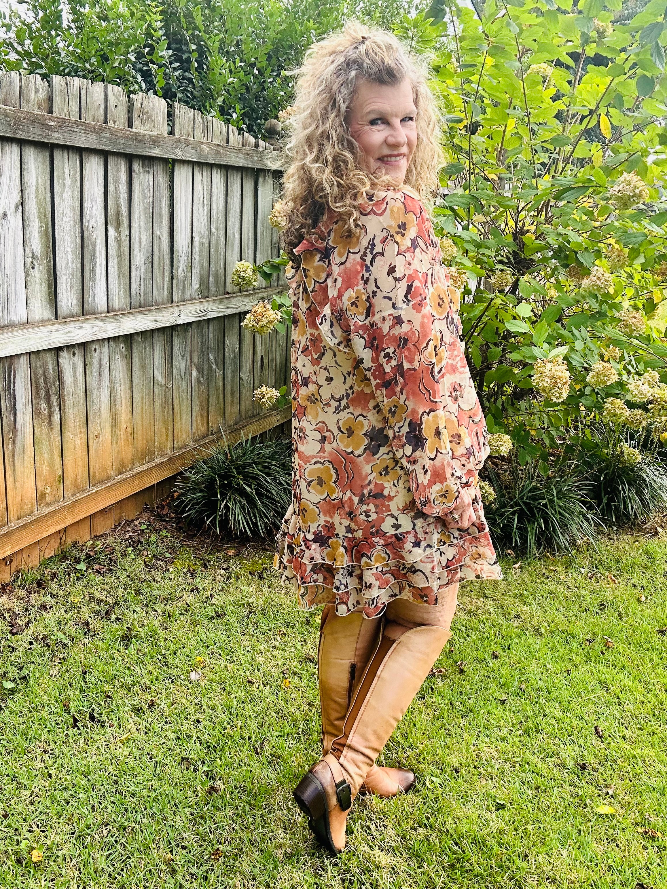 CASCADING FLORAL RUFFLE DRESS