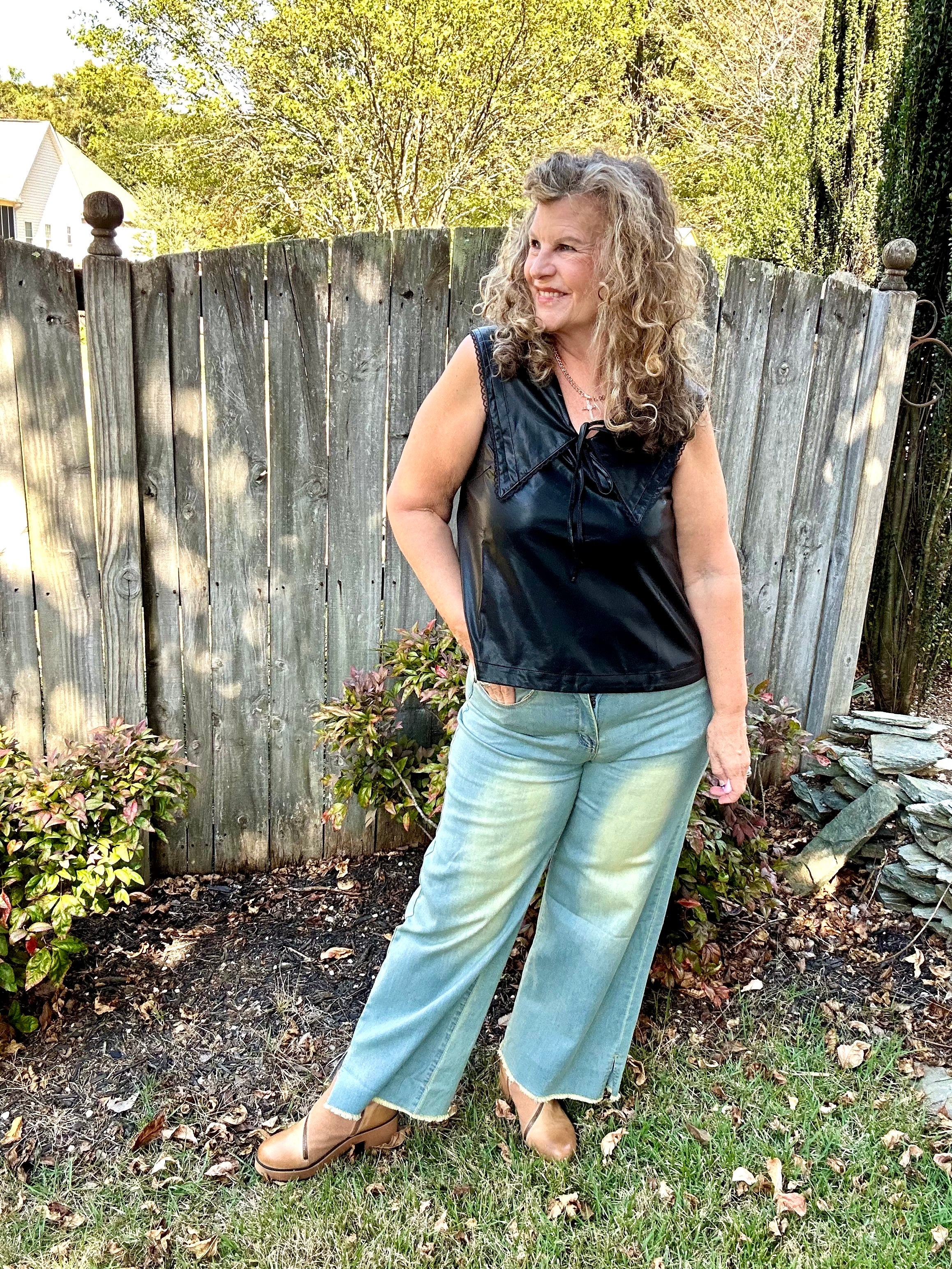 FAUX LEATHER SAILOR COLLAR TOP