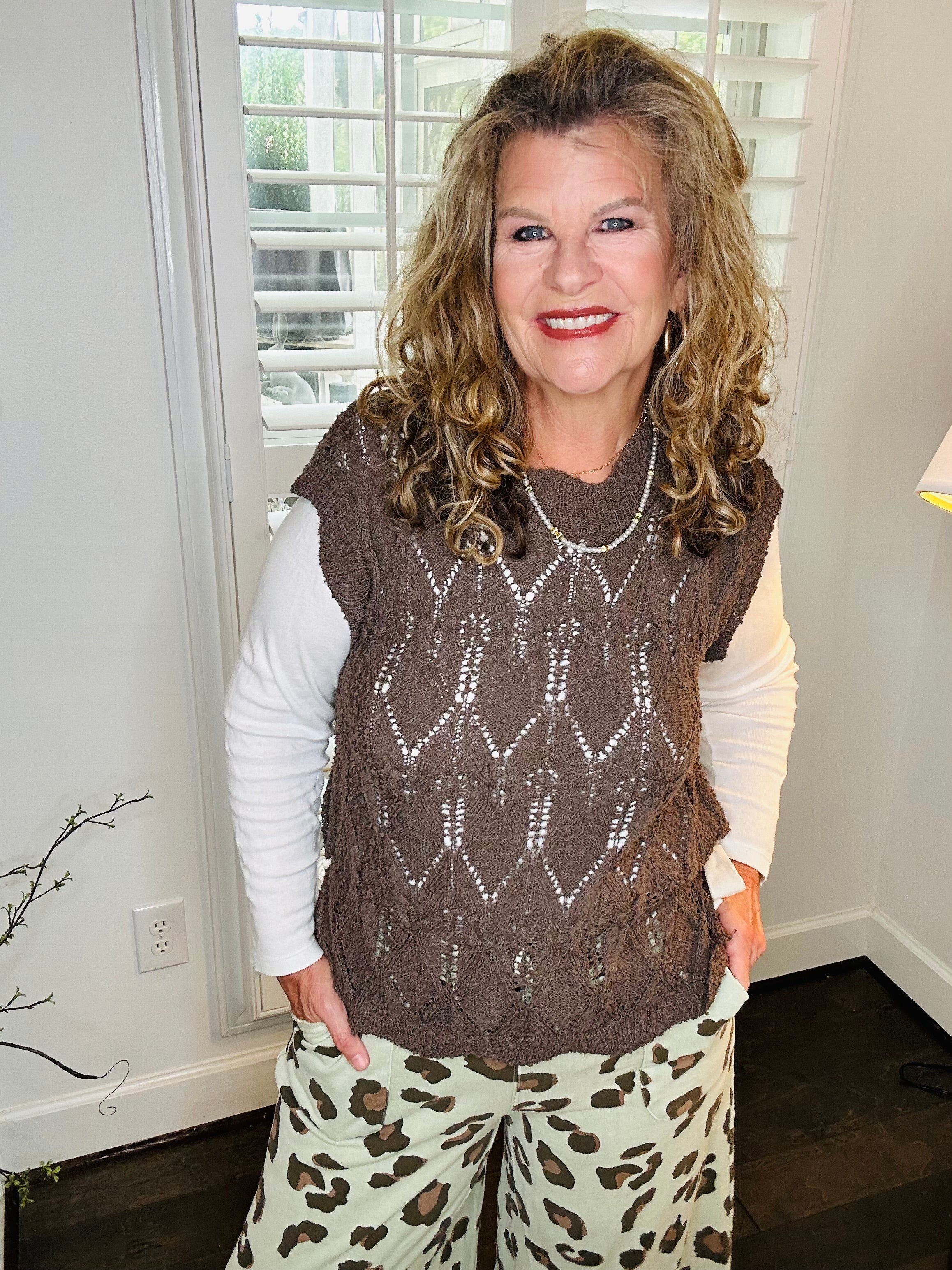 SCALLOPED TIE KNIT SWEATER