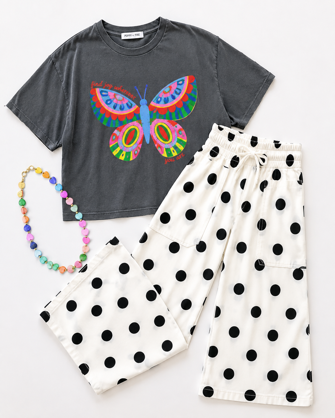 WHITE POLKA DOT PULL ON KNIT PANT