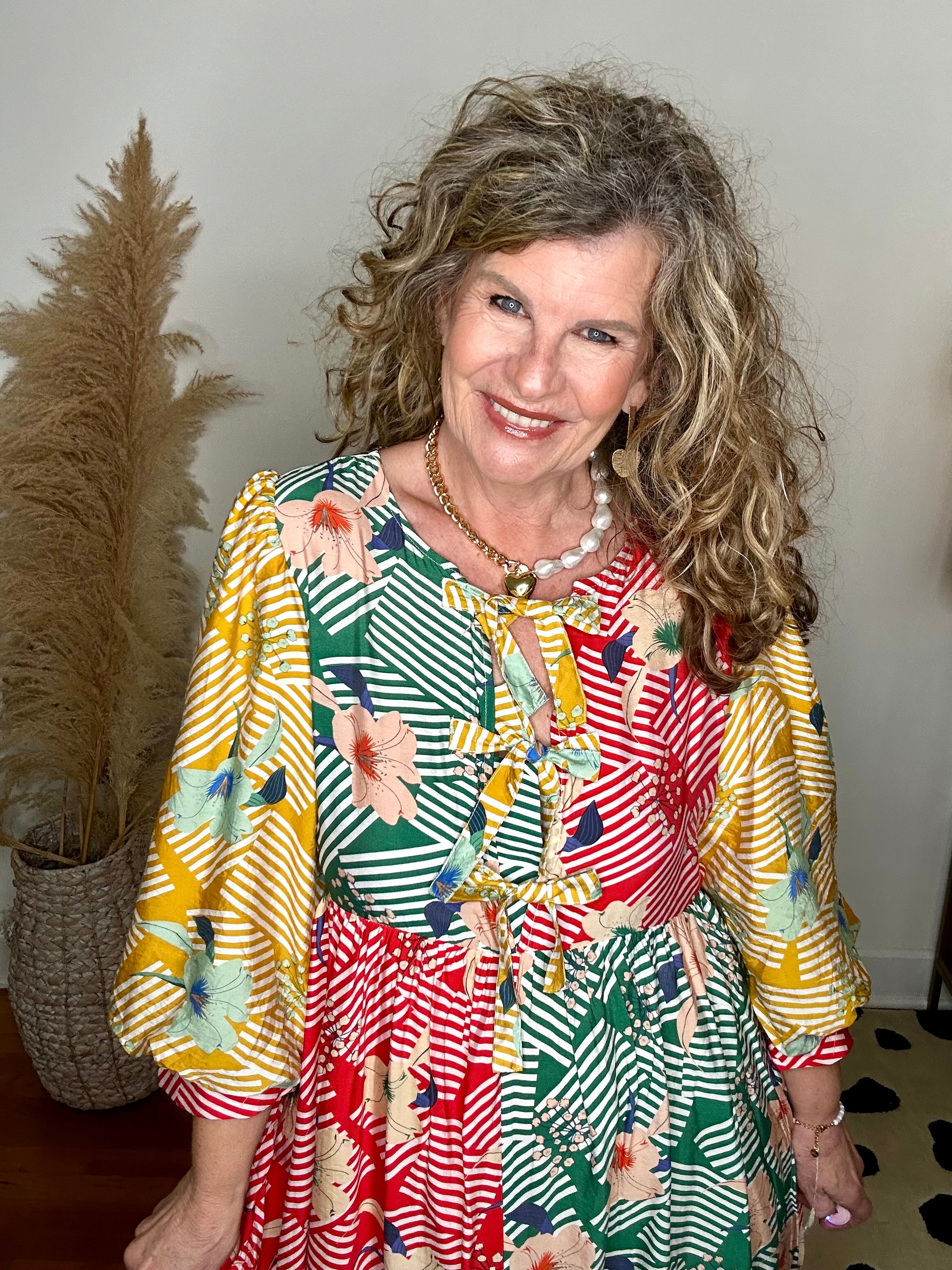 FRONT TIE FLORAL MIDI DRESS