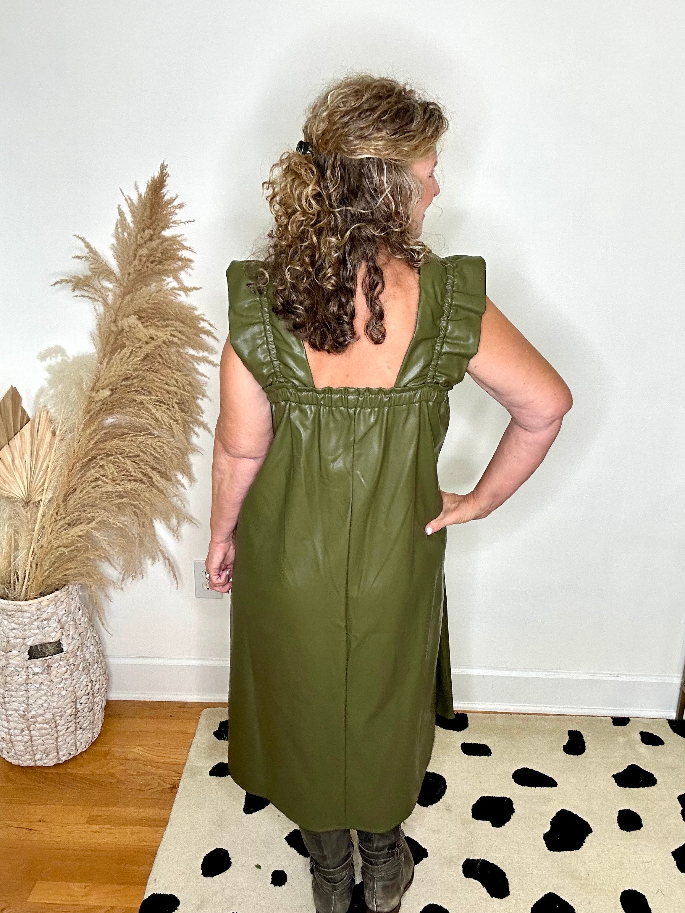 FAUX LEATHER MIDI DRESS