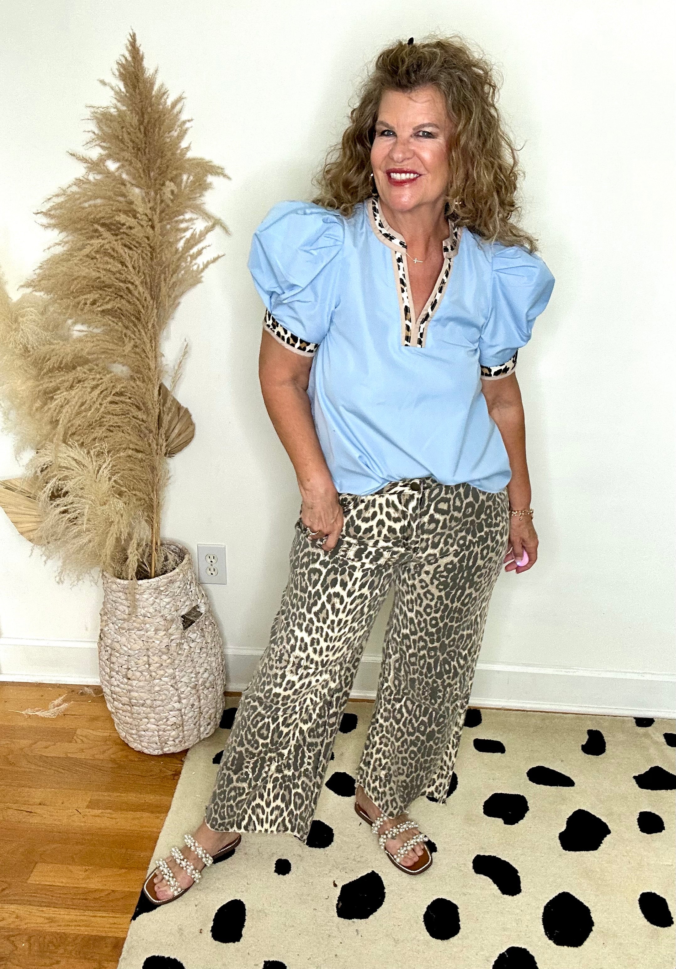 FIERCE IN BLUE LEOPARD TRIM TOP