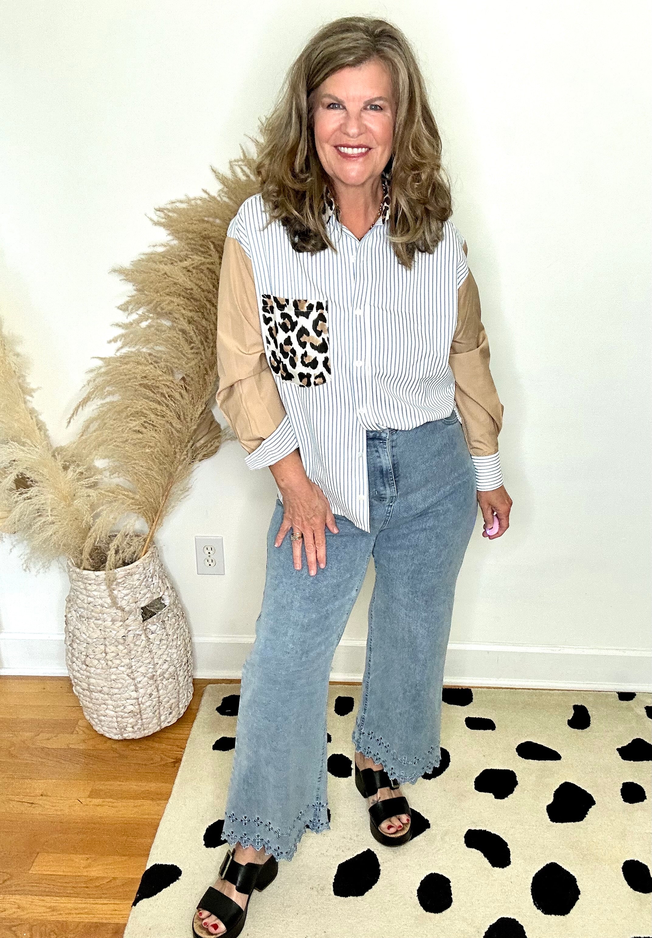 THE CAROLINA HIGH WAIST EYELET PANTS IN LIGHT WASH