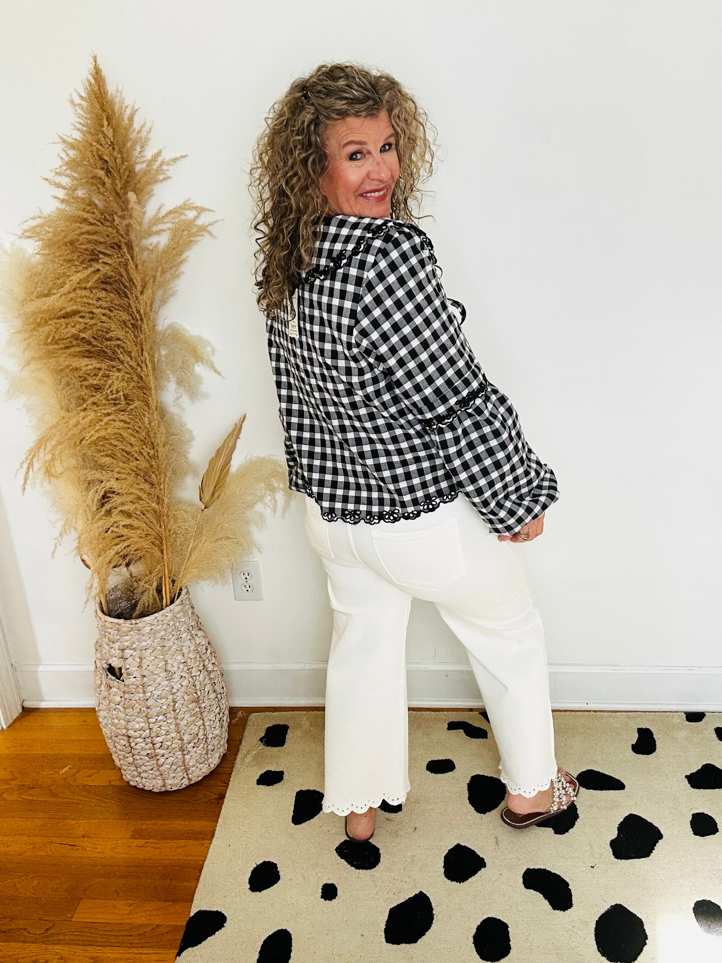 BOW FRONT GINGHAM BLOUSE