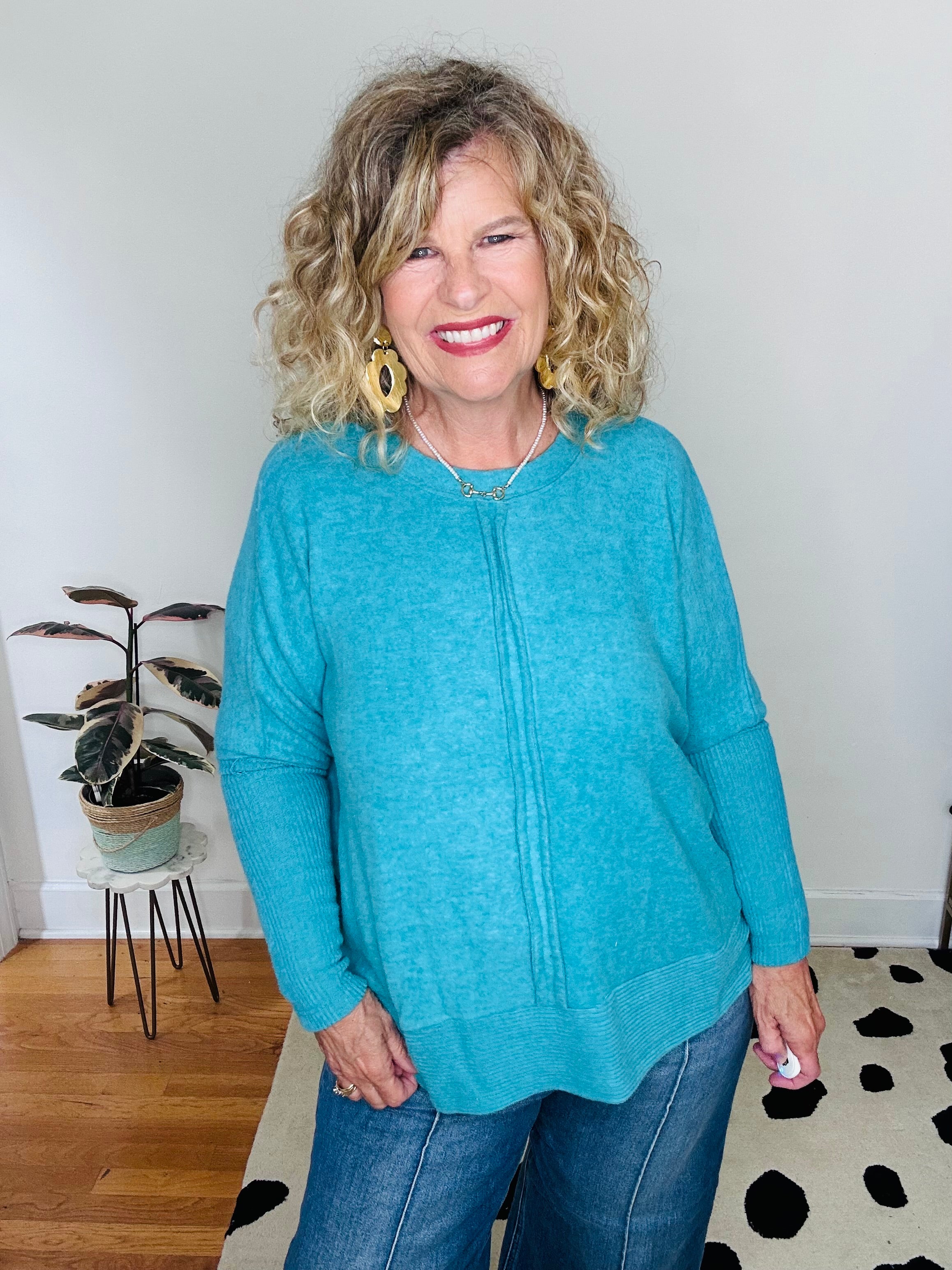 SIMPLE PLEASURES BRUSHED KNIT SWEATER